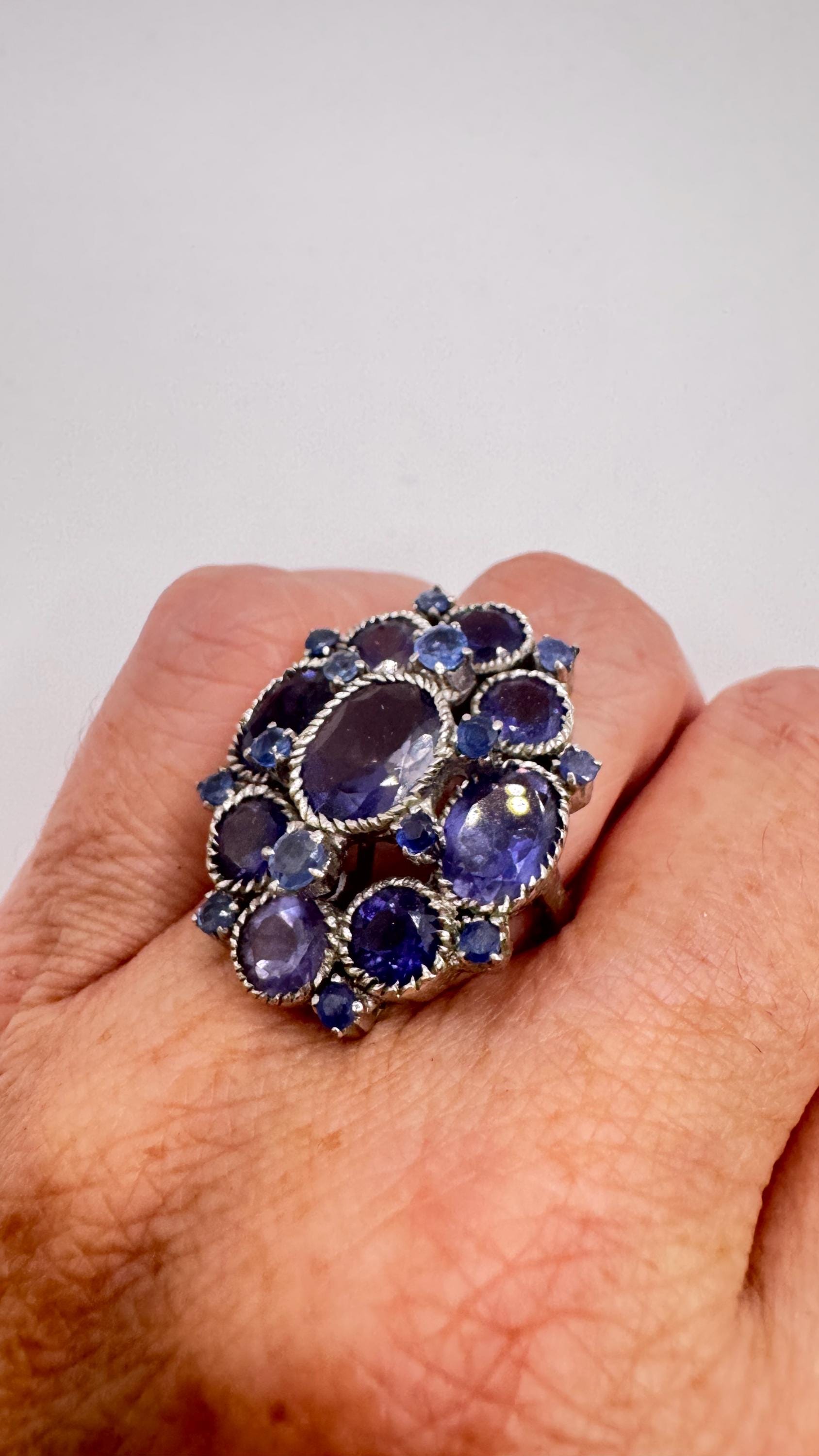 Vintage Blue Sapphire 925 Sterling Silver Gothic Ring Size 5.5
