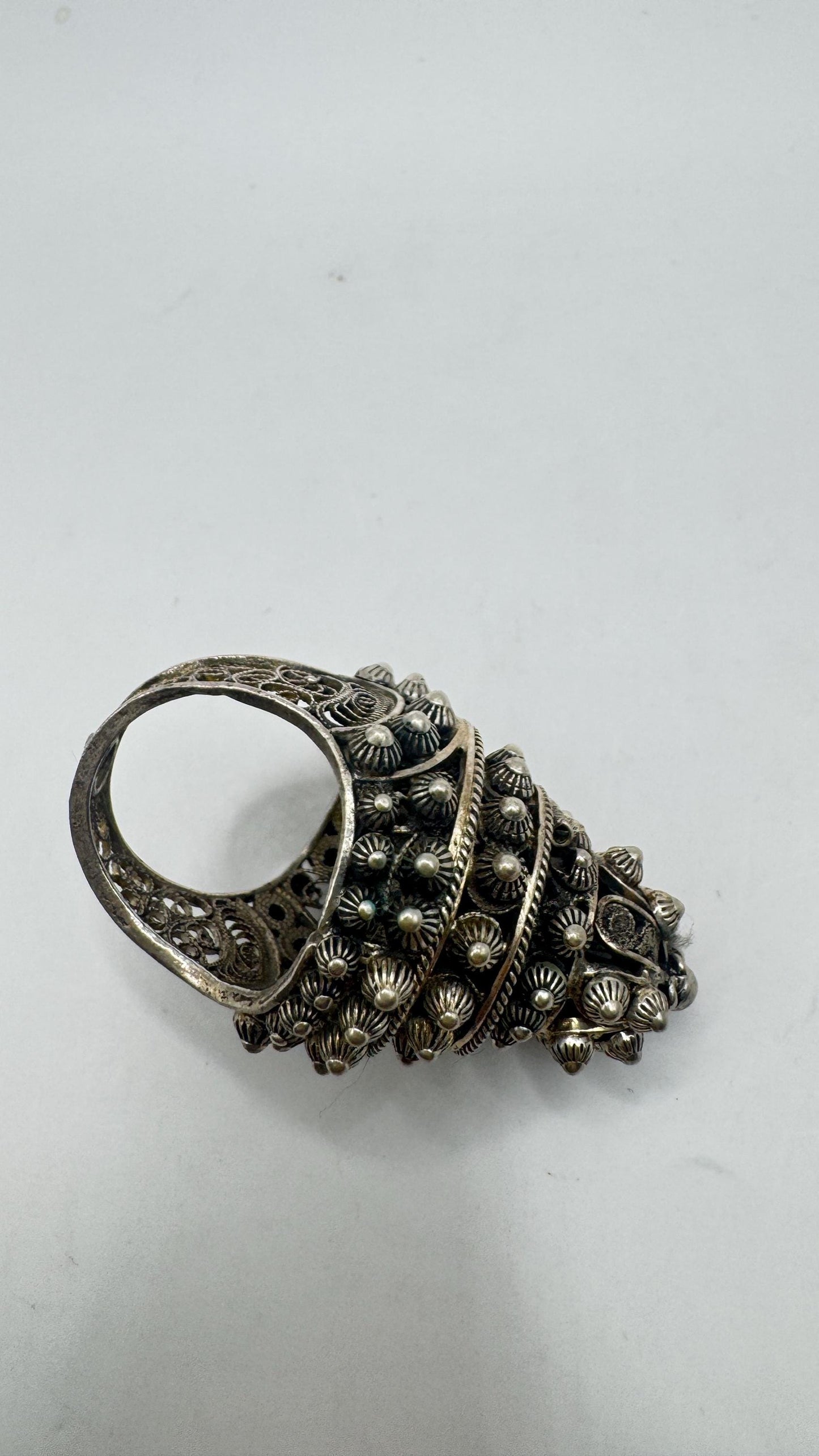 Vintage Rainbow Labradorite silver bronze Poison Pillbox Ring