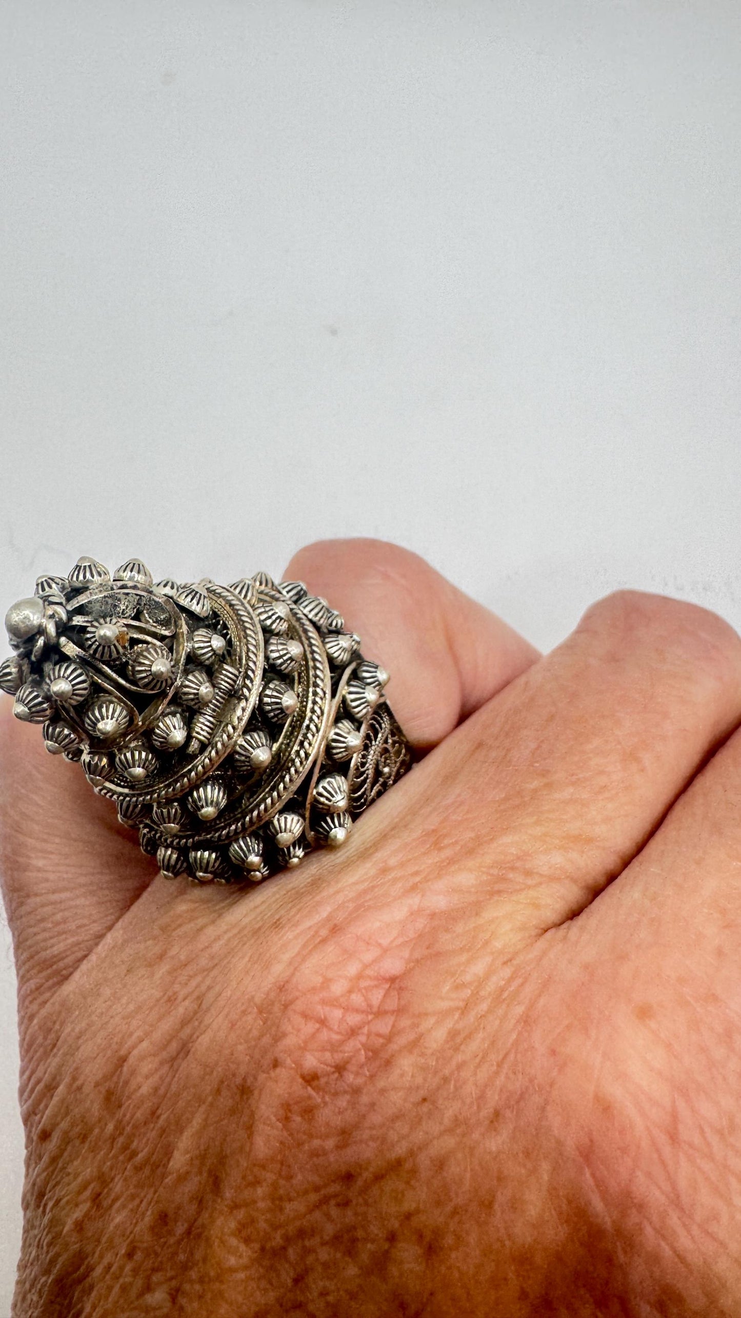 Vintage Rainbow Labradorite silver bronze Poison Pillbox Ring