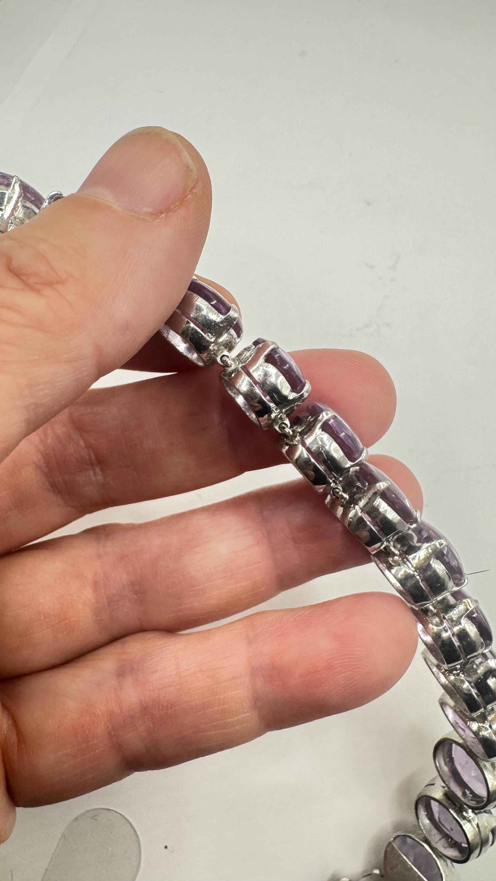 Vintage Purple Amethyst Tennis Bracelet 925 Sterling Silver