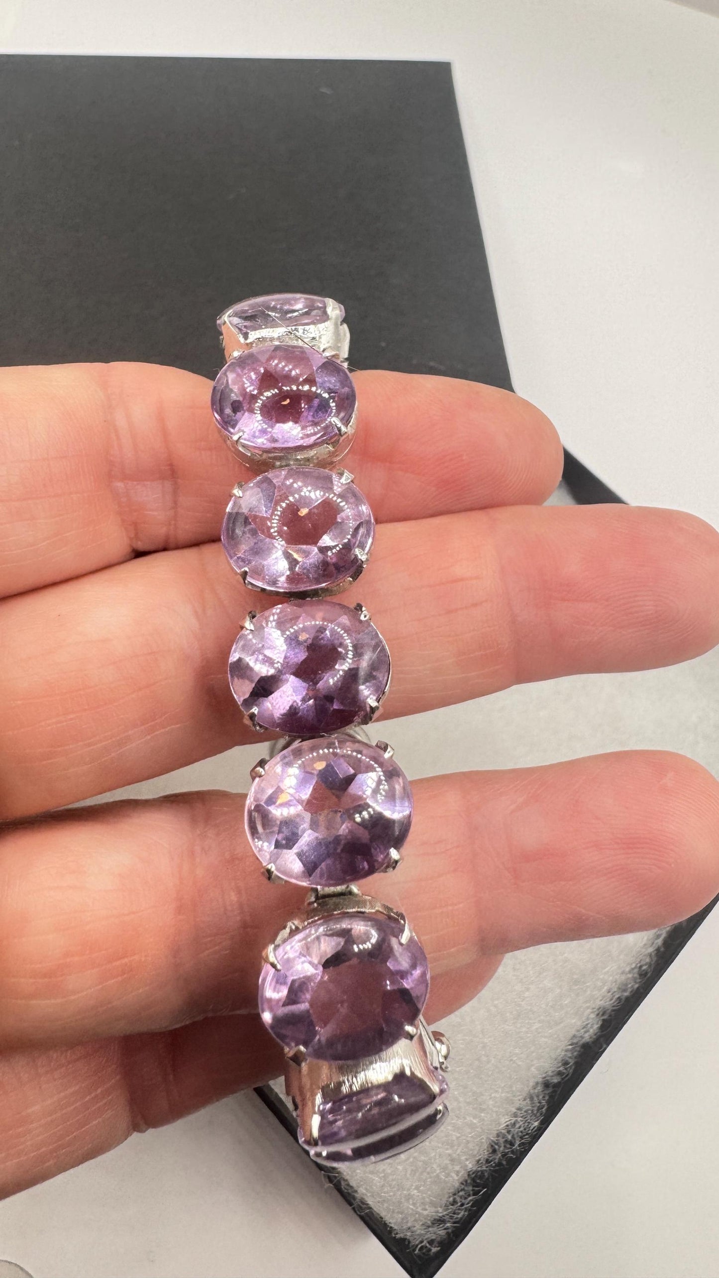 Vintage Purple Amethyst Tennis Bracelet 925 Sterling Silver