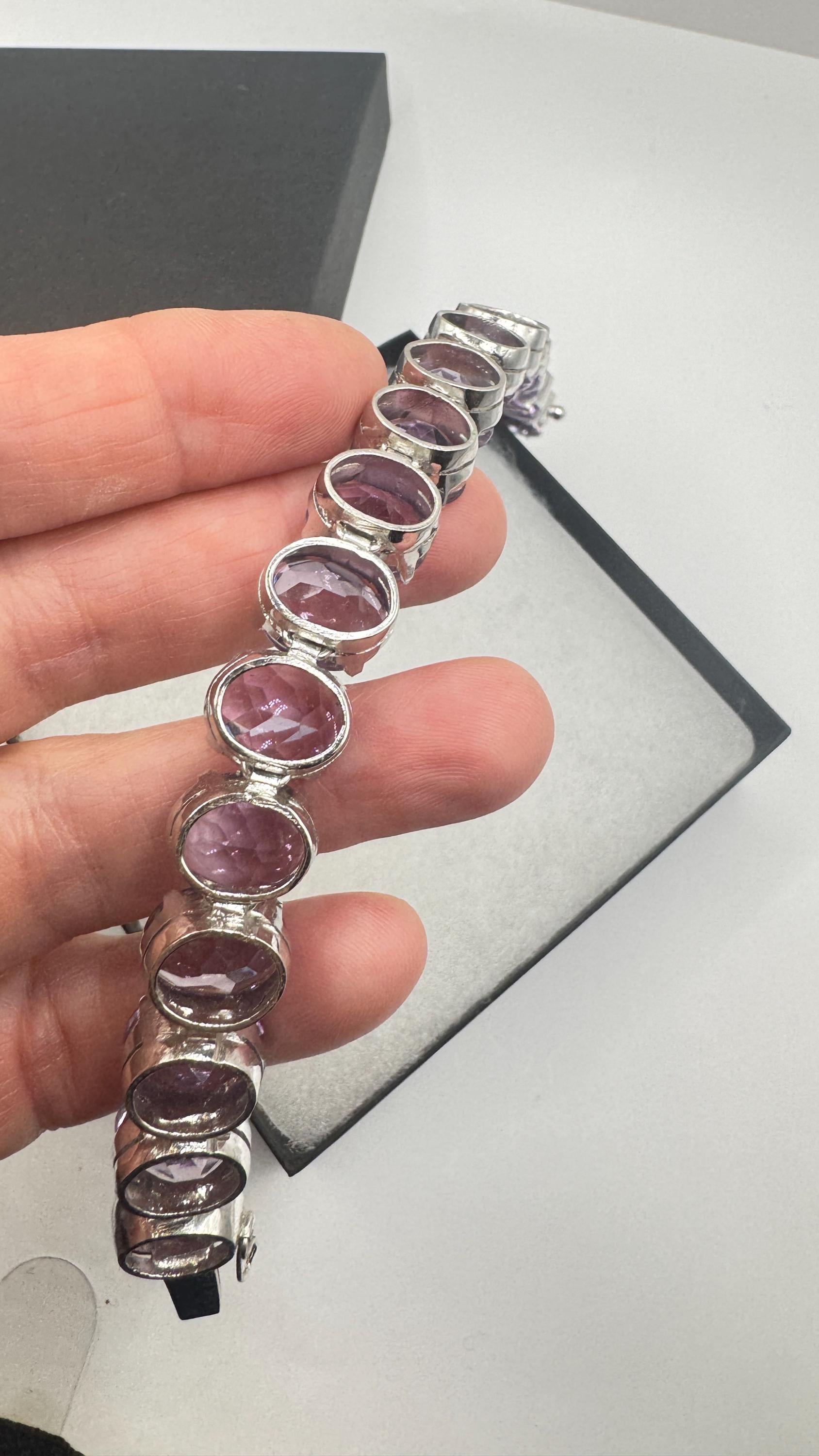 Vintage Purple Amethyst Tennis Bracelet 925 Sterling Silver