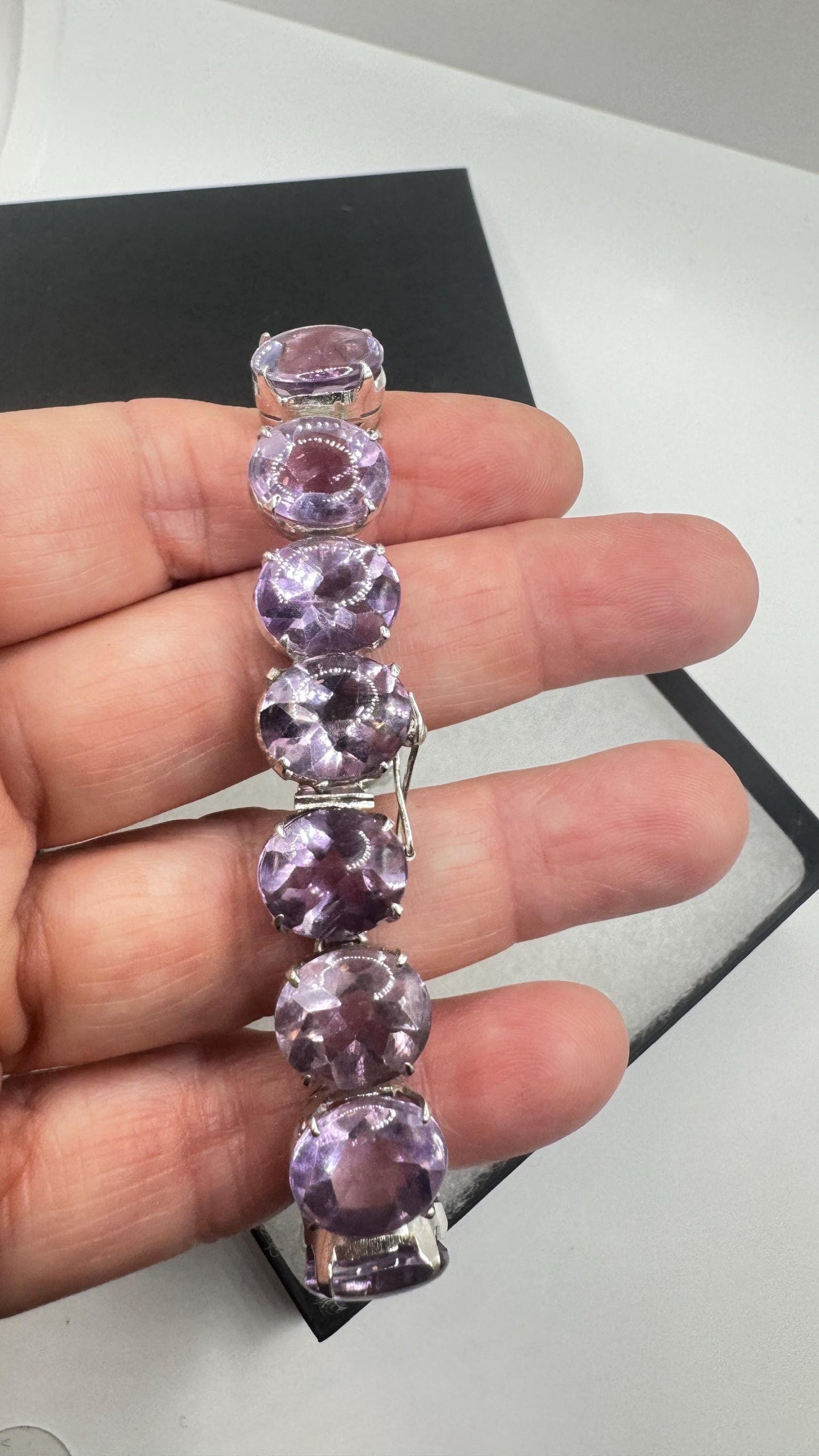 Vintage Purple Amethyst Tennis Bracelet 925 Sterling Silver