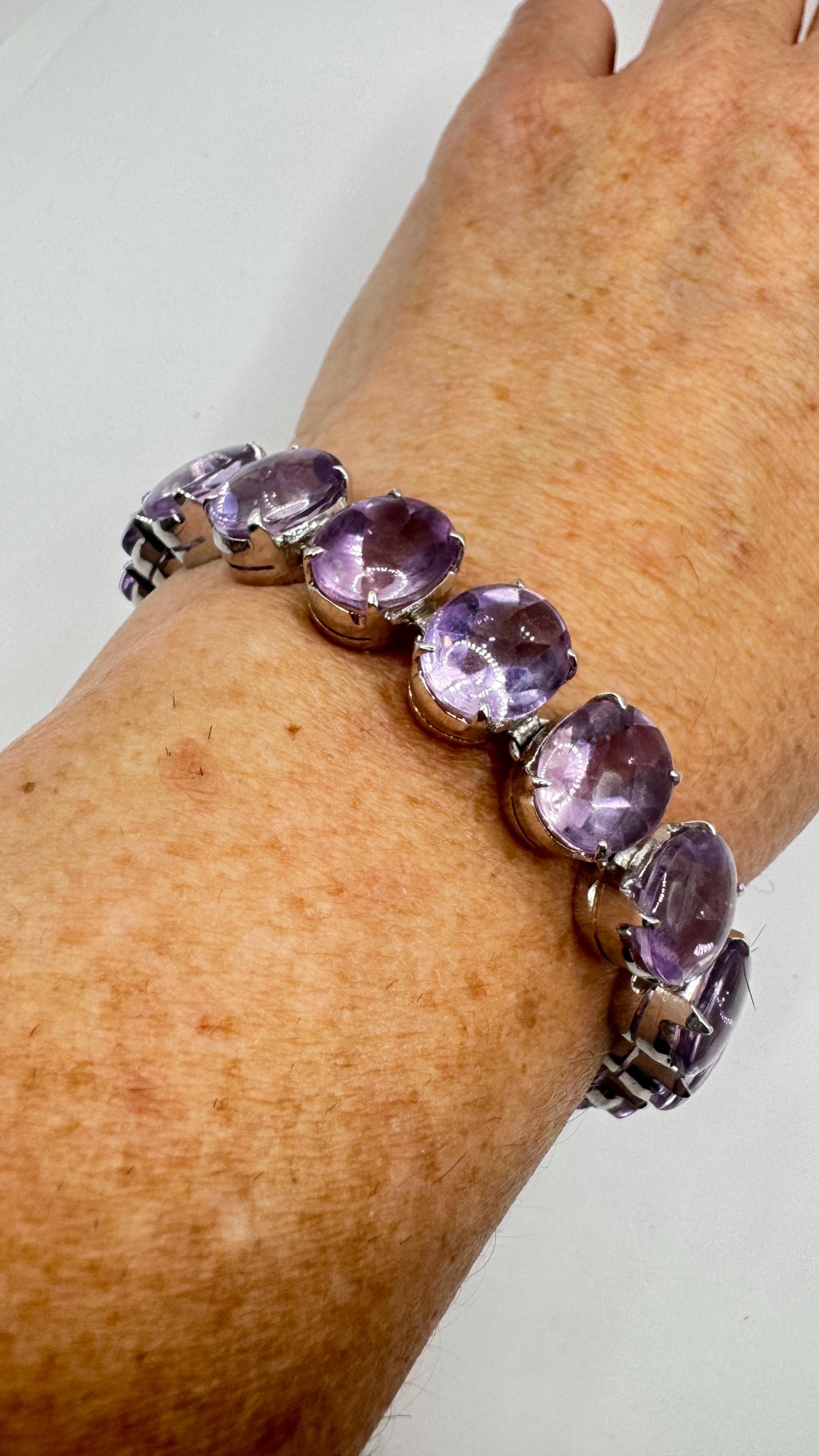 Vintage Purple Amethyst Tennis Bracelet 925 Sterling Silver
