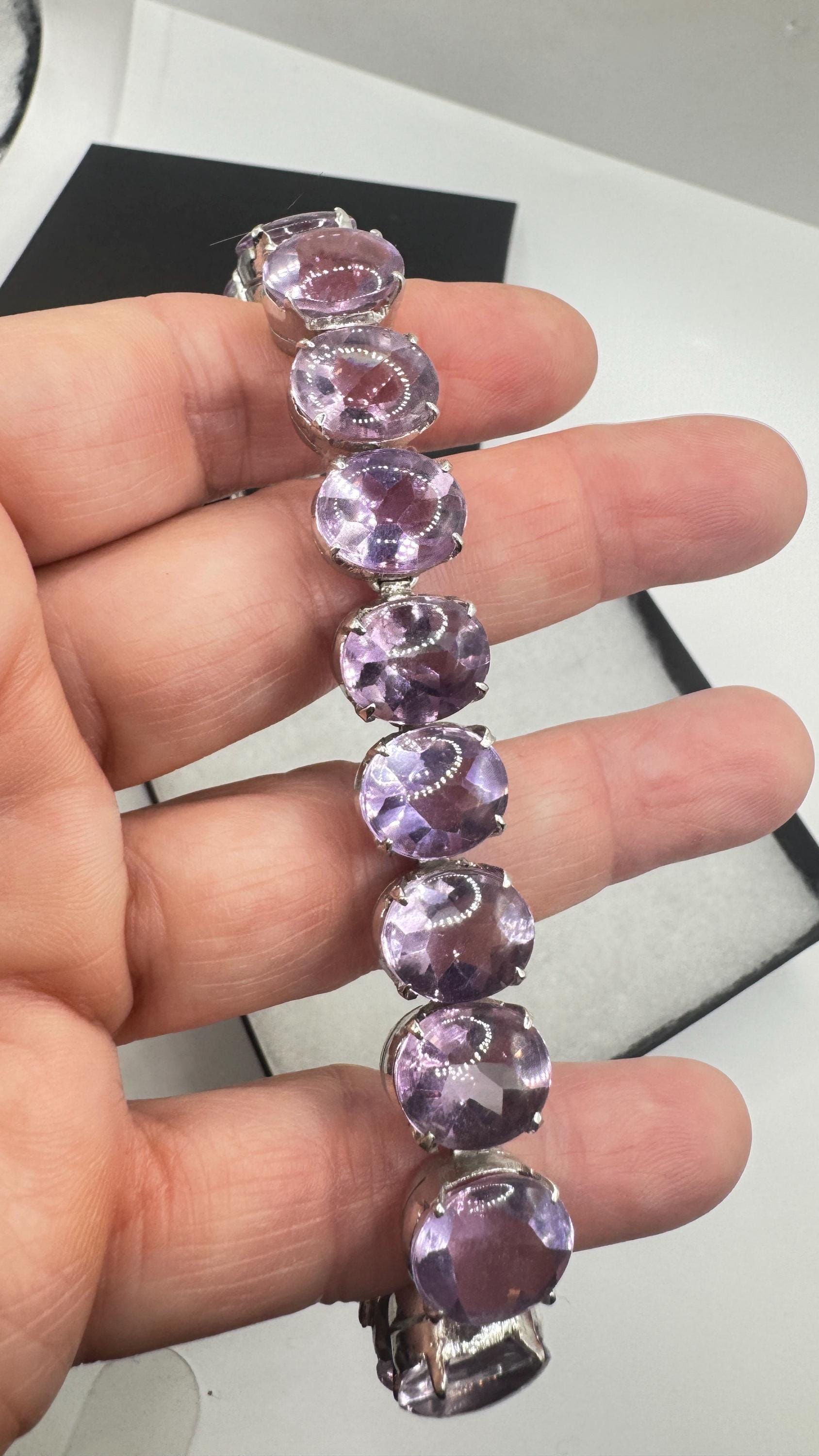 Vintage Purple Amethyst Tennis Bracelet 925 Sterling Silver