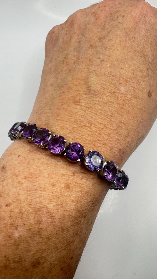 Vintage Purple Color Change Alexandrite Tennis Bracelet 925 Sterling Silver