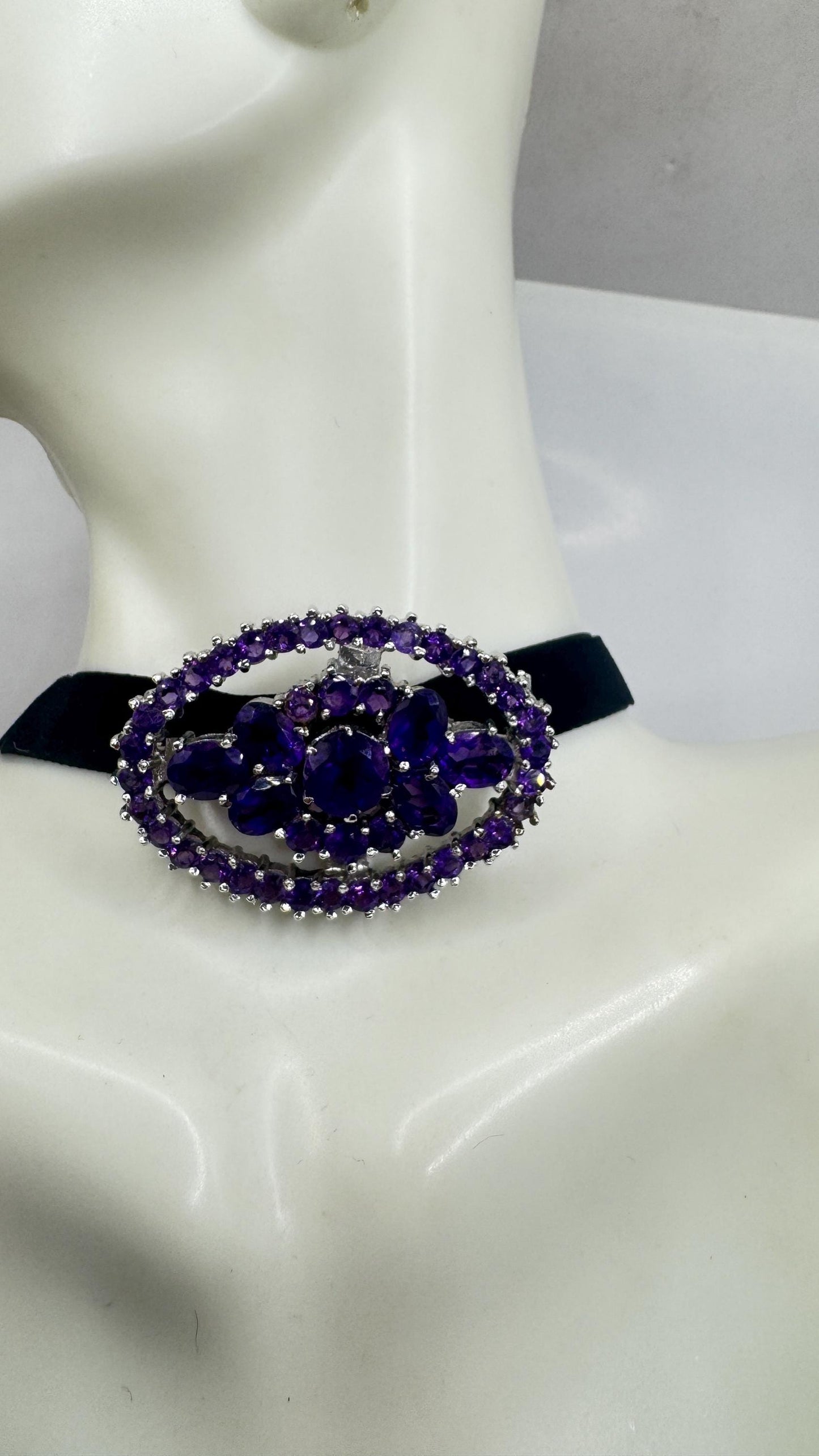 Vintage Amethyst Bar Pin 925 Sterling Silver Brooch