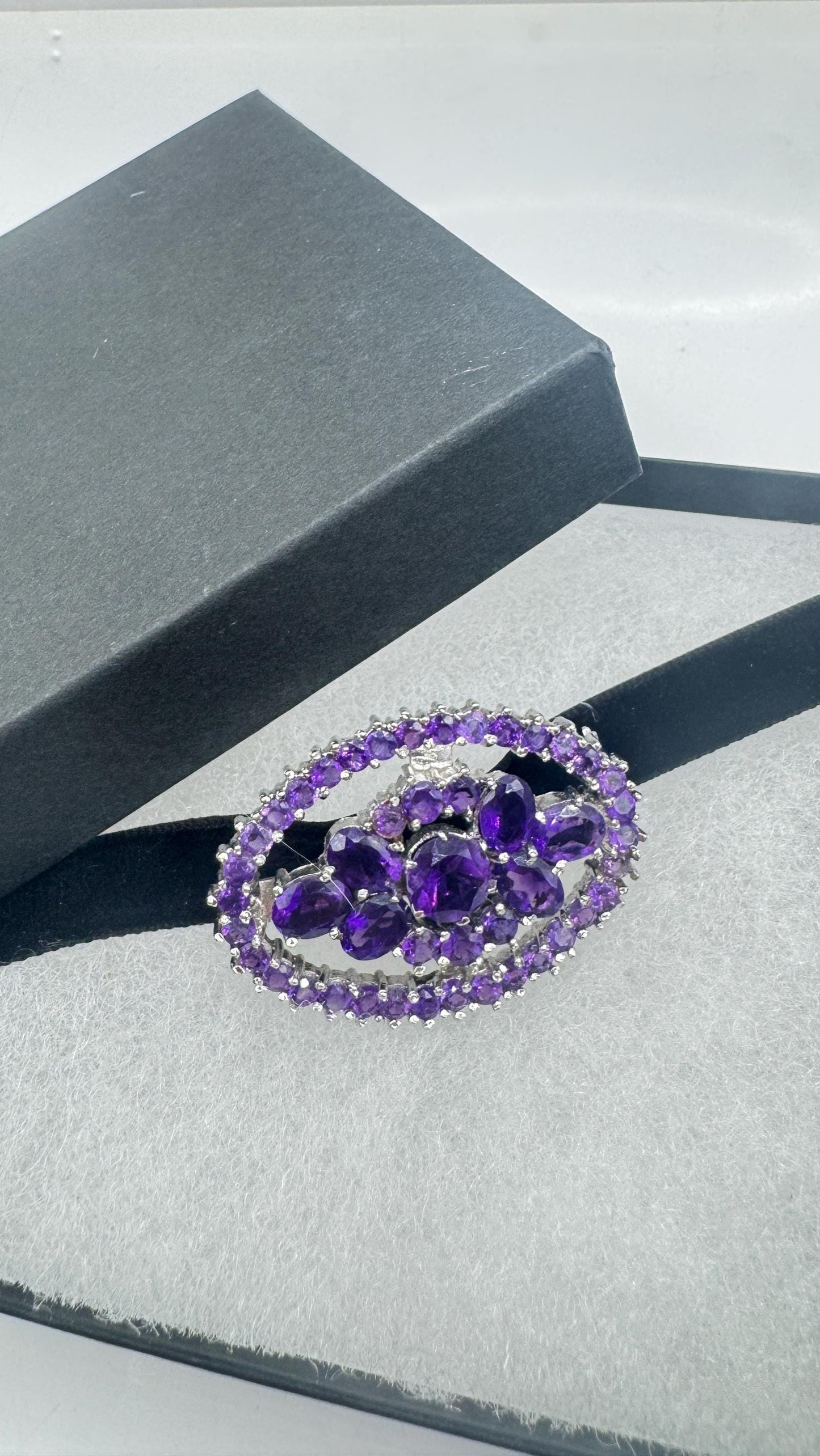 Vintage Amethyst Bar Pin 925 Sterling Silver Brooch
