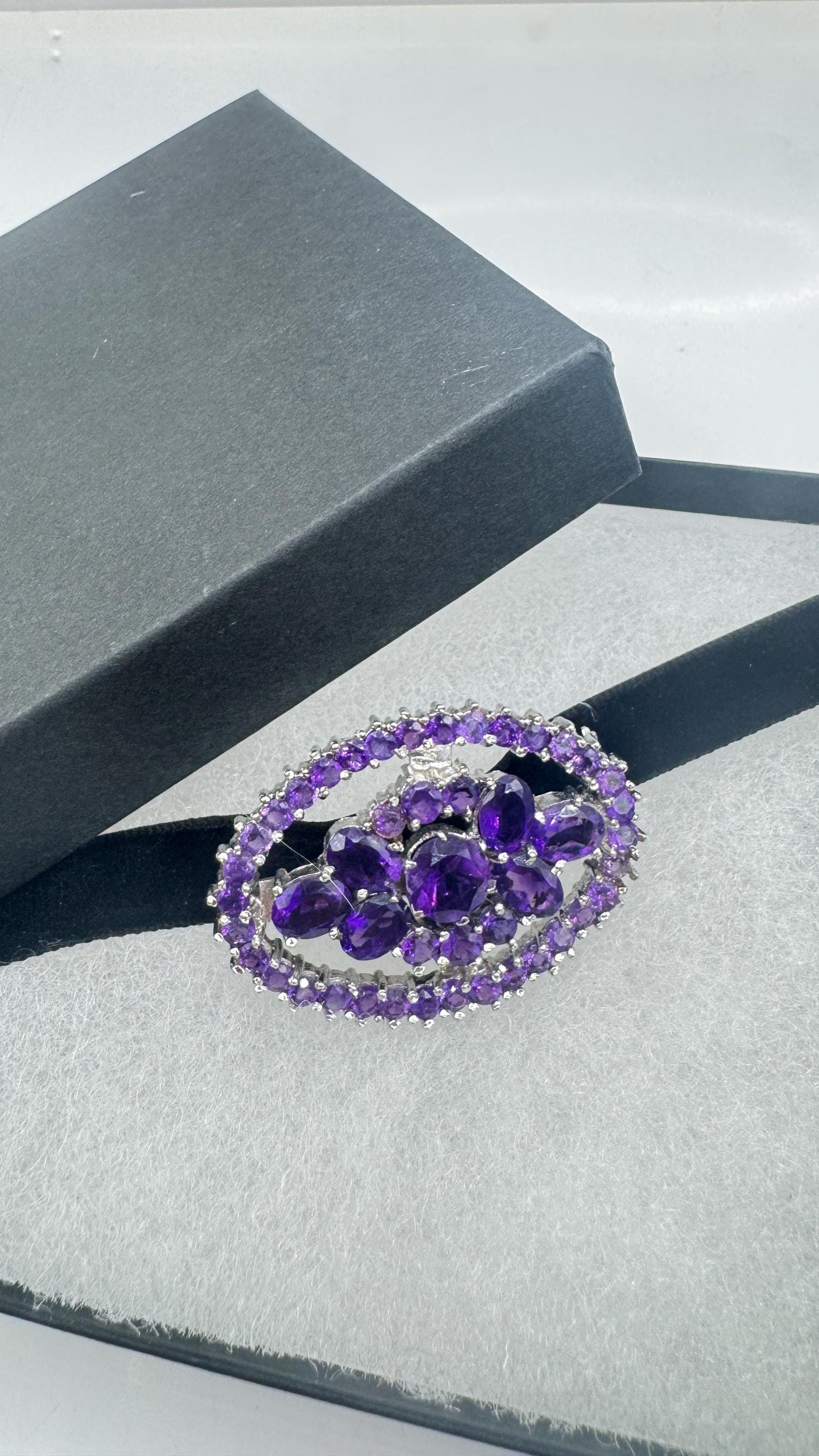 Vintage Amethyst Bar Pin 925 Sterling Silver Brooch