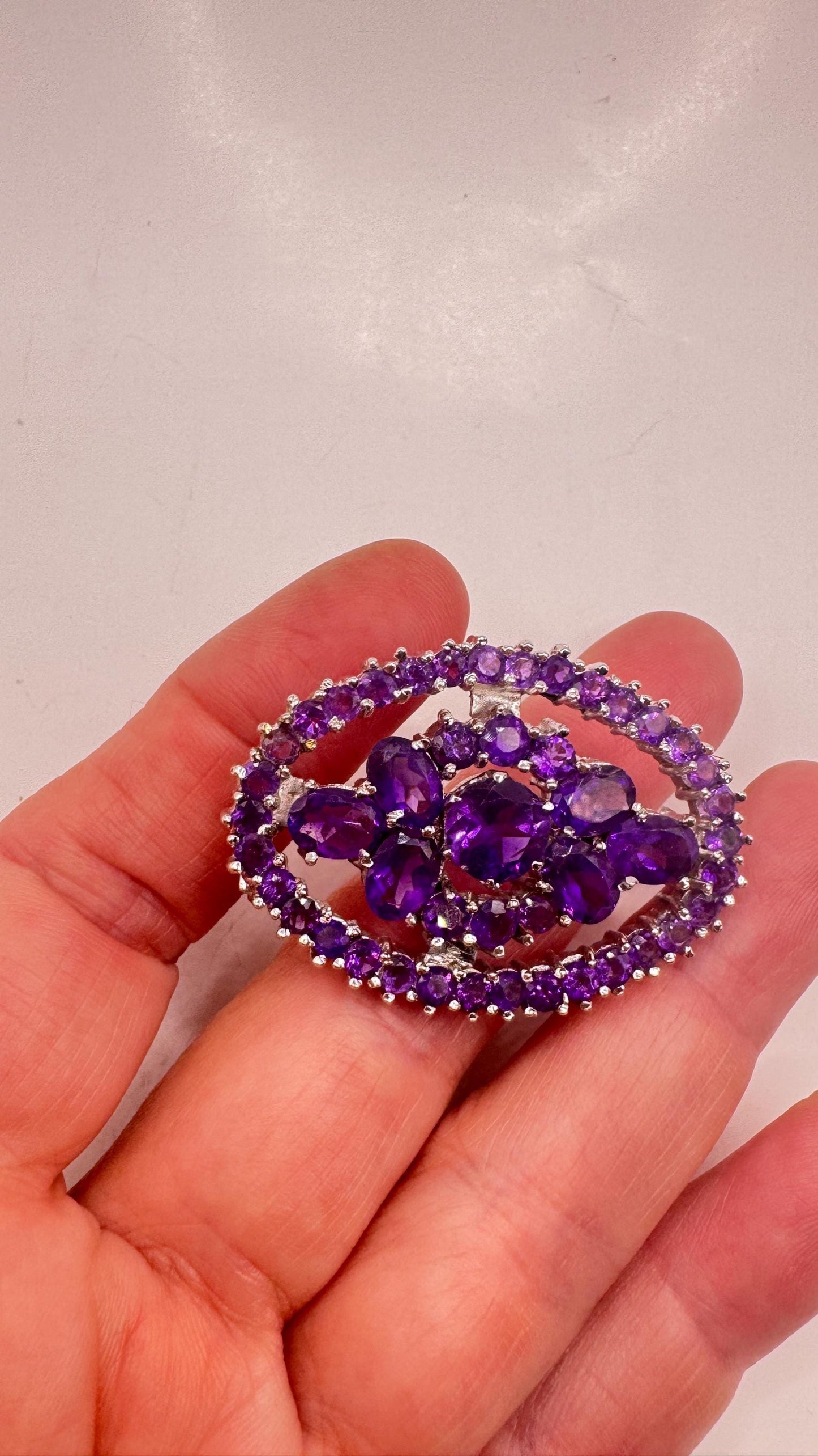 Vintage Amethyst Bar Pin 925 Sterling Silver Brooch