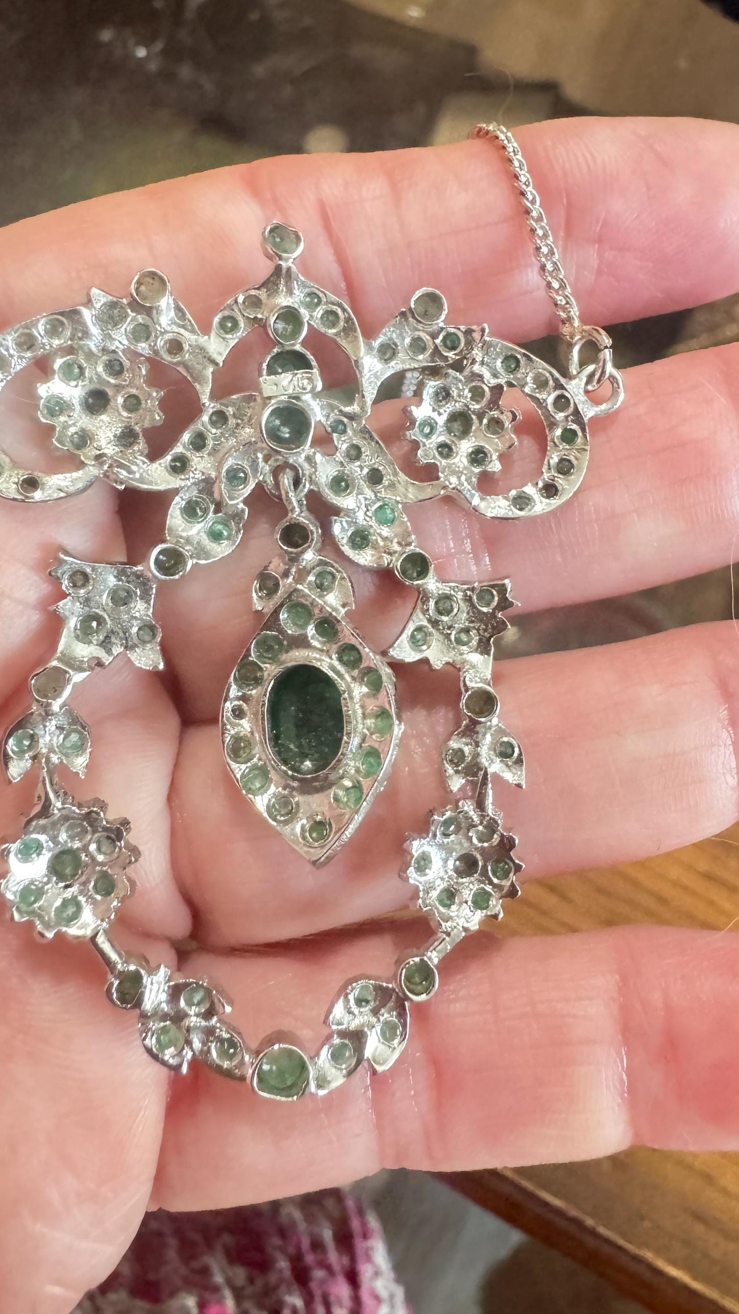 Vintage Green Emerald 925 Sterling Silver Pendant Choker