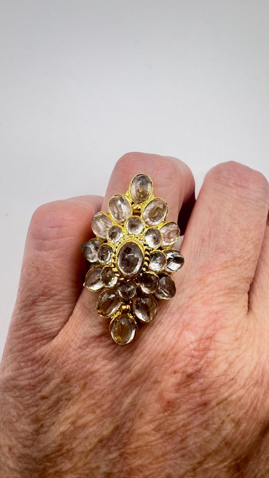 Vintage Golden 925 Sterling Silver White Sapphire Wedding Band Ring