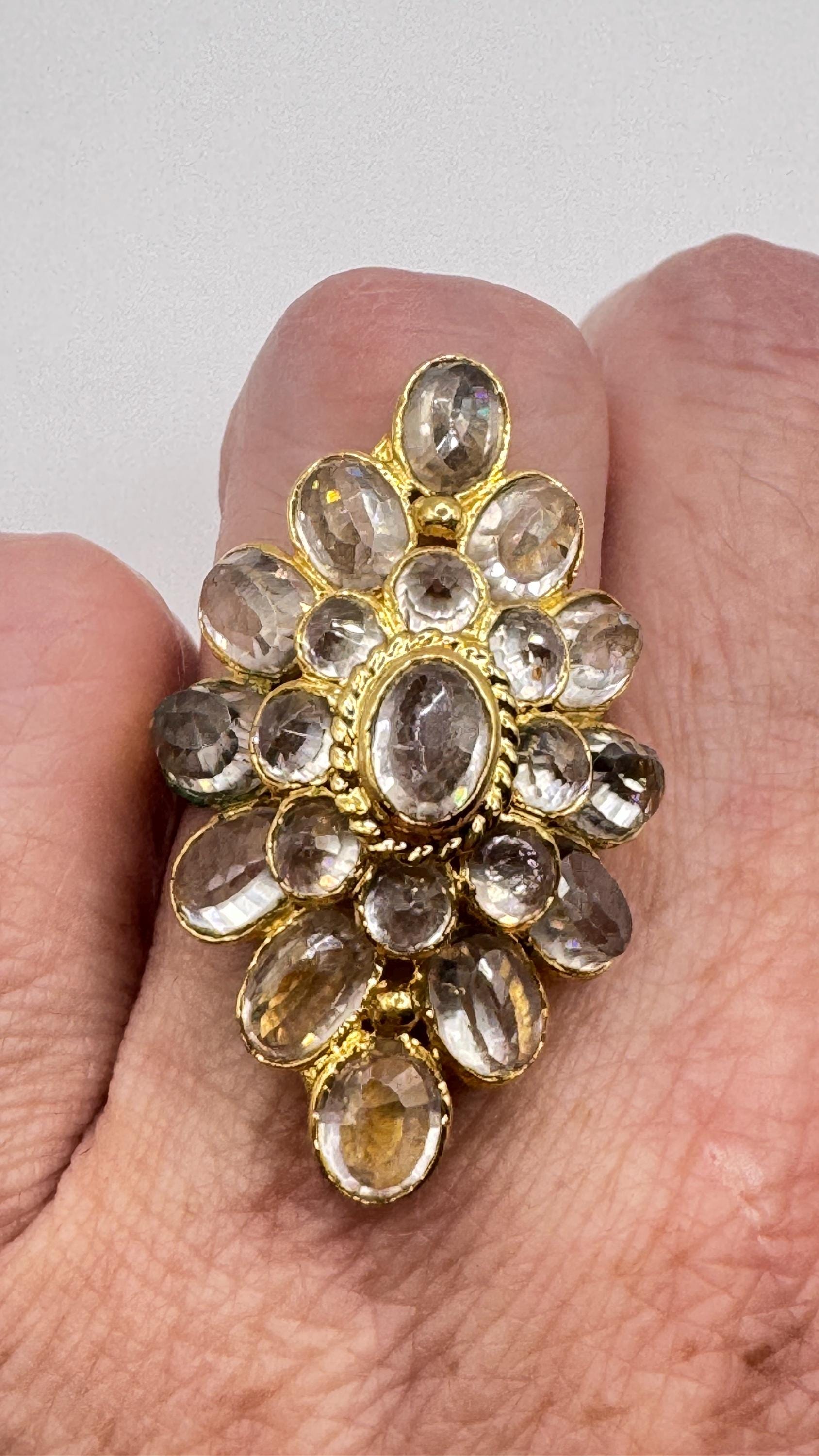 Vintage Golden 925 Sterling Silver White Sapphire Wedding Band Ring
