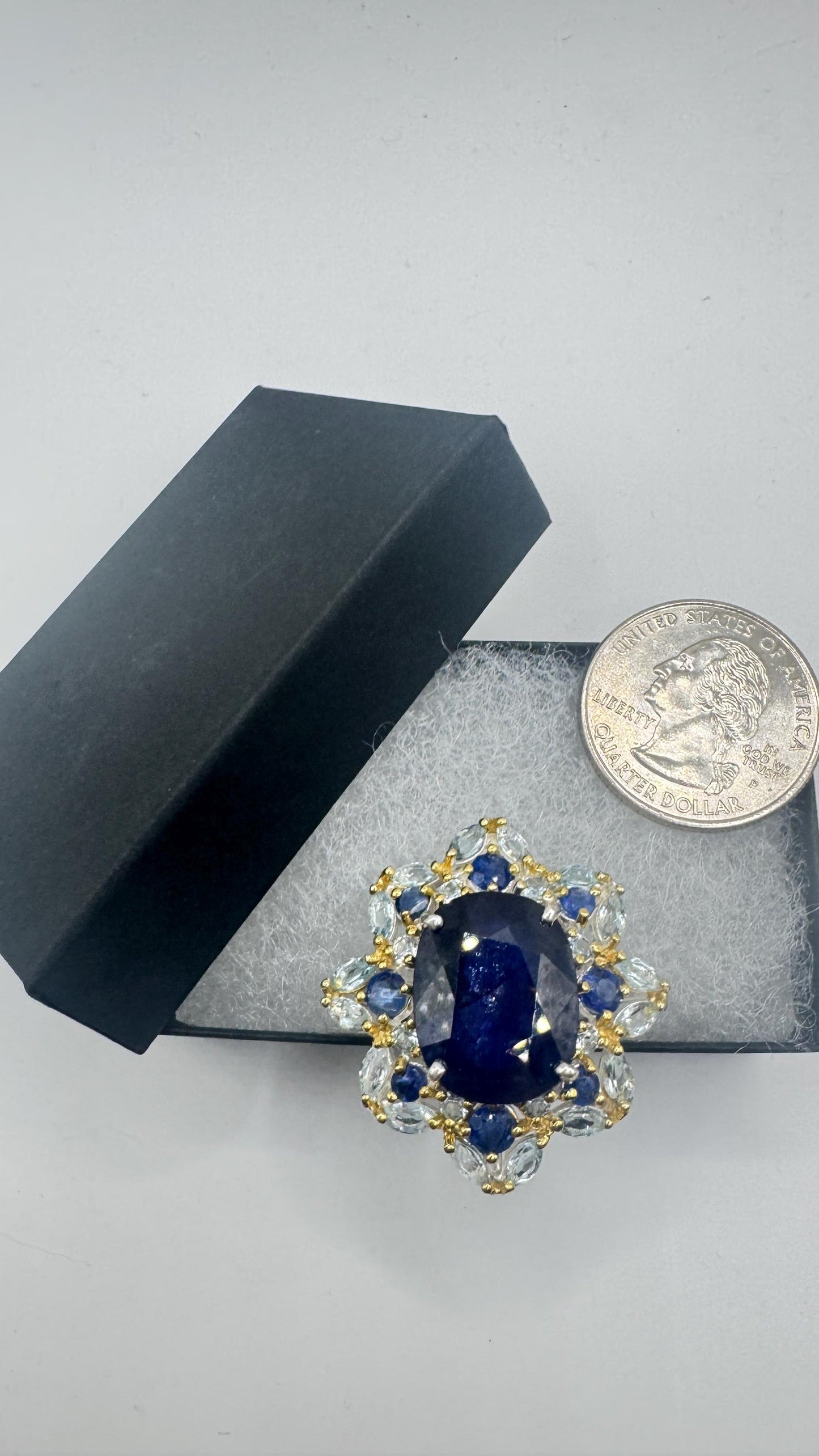 Vintage Blue Sapphire 925 Sterling Silver Gothic Ring Size 8.5