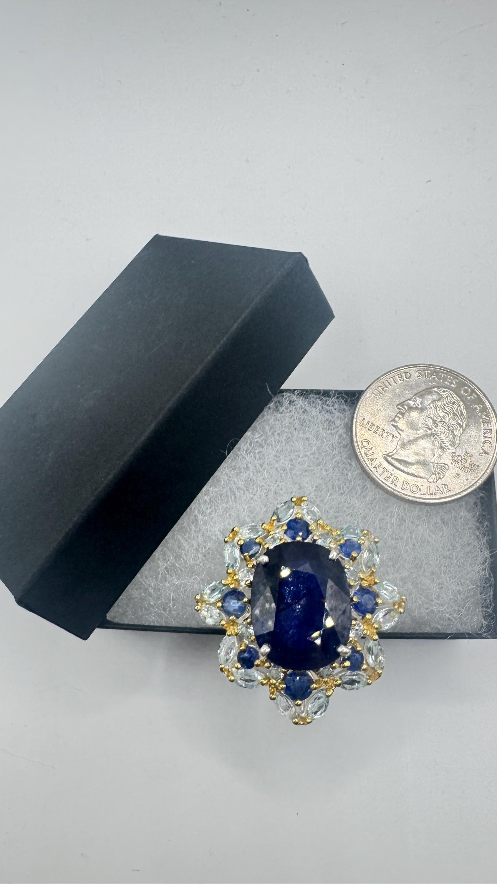 Vintage Blue Sapphire 925 Sterling Silver Gothic Ring Size 8.5