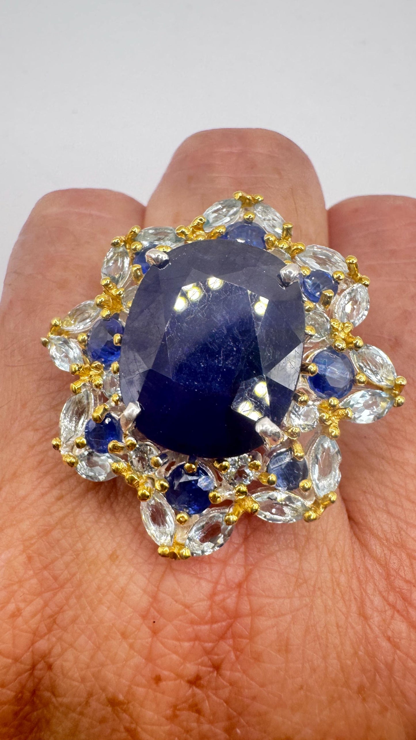 Vintage Blue Sapphire 925 Sterling Silver Gothic Ring Size 8.5