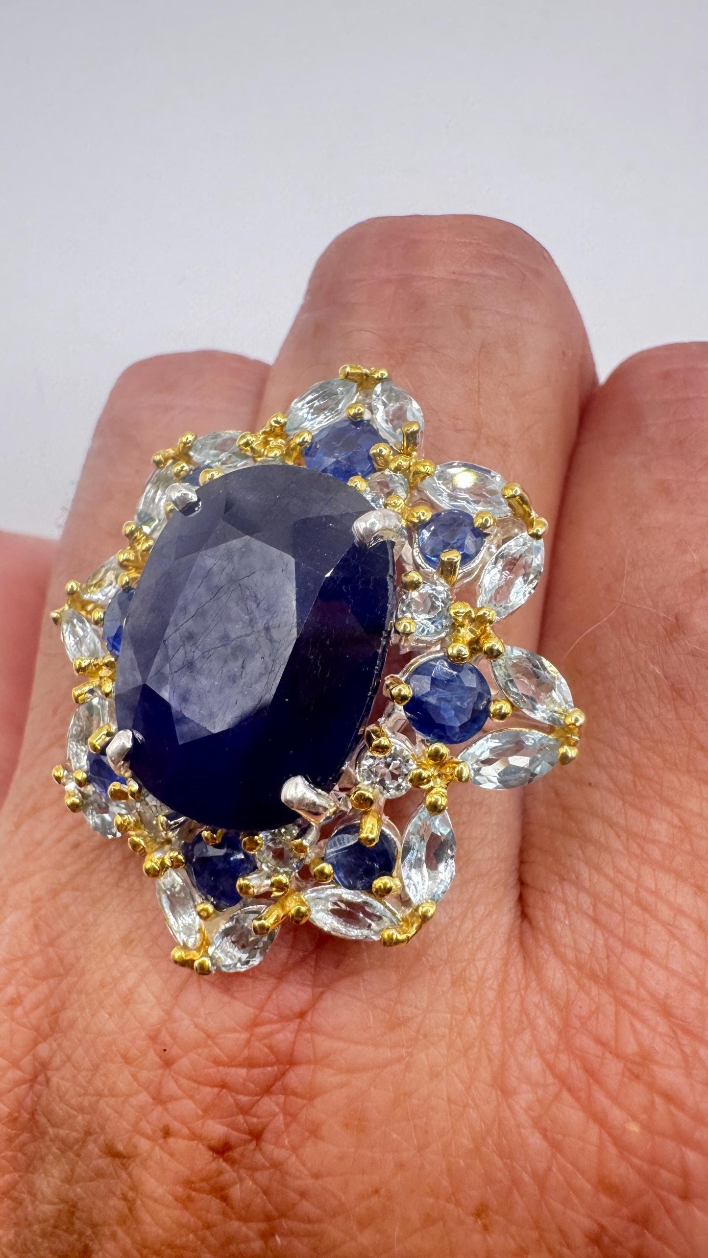 Vintage Blue Sapphire 925 Sterling Silver Gothic Ring Size 8.5