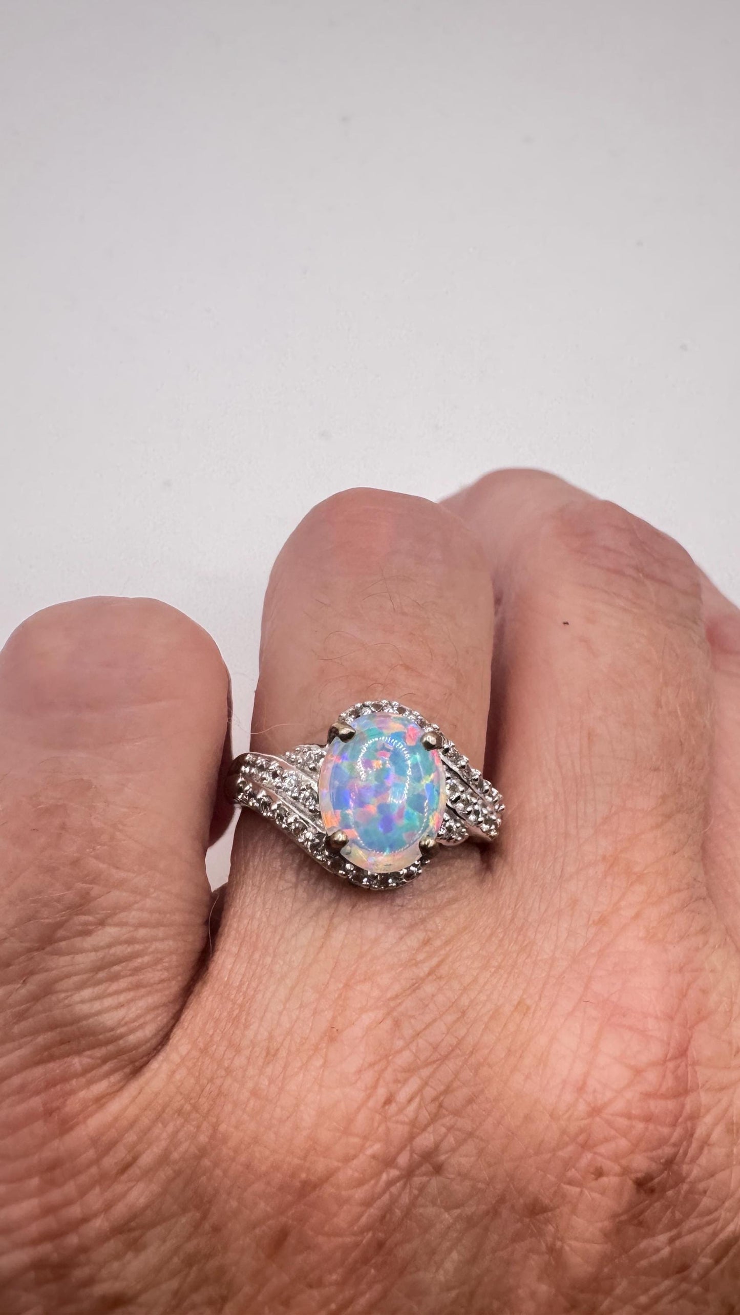 Vintage White Fire Opal Ring 925 Sterling Silver Rhodium