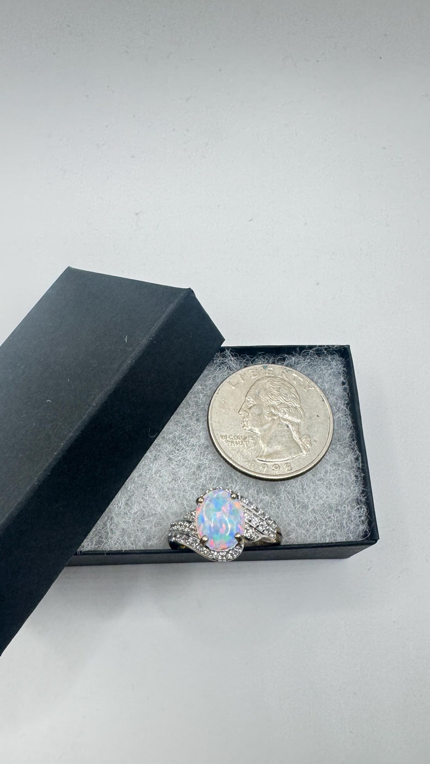 Vintage White Fire Opal Ring 925 Sterling Silver Rhodium