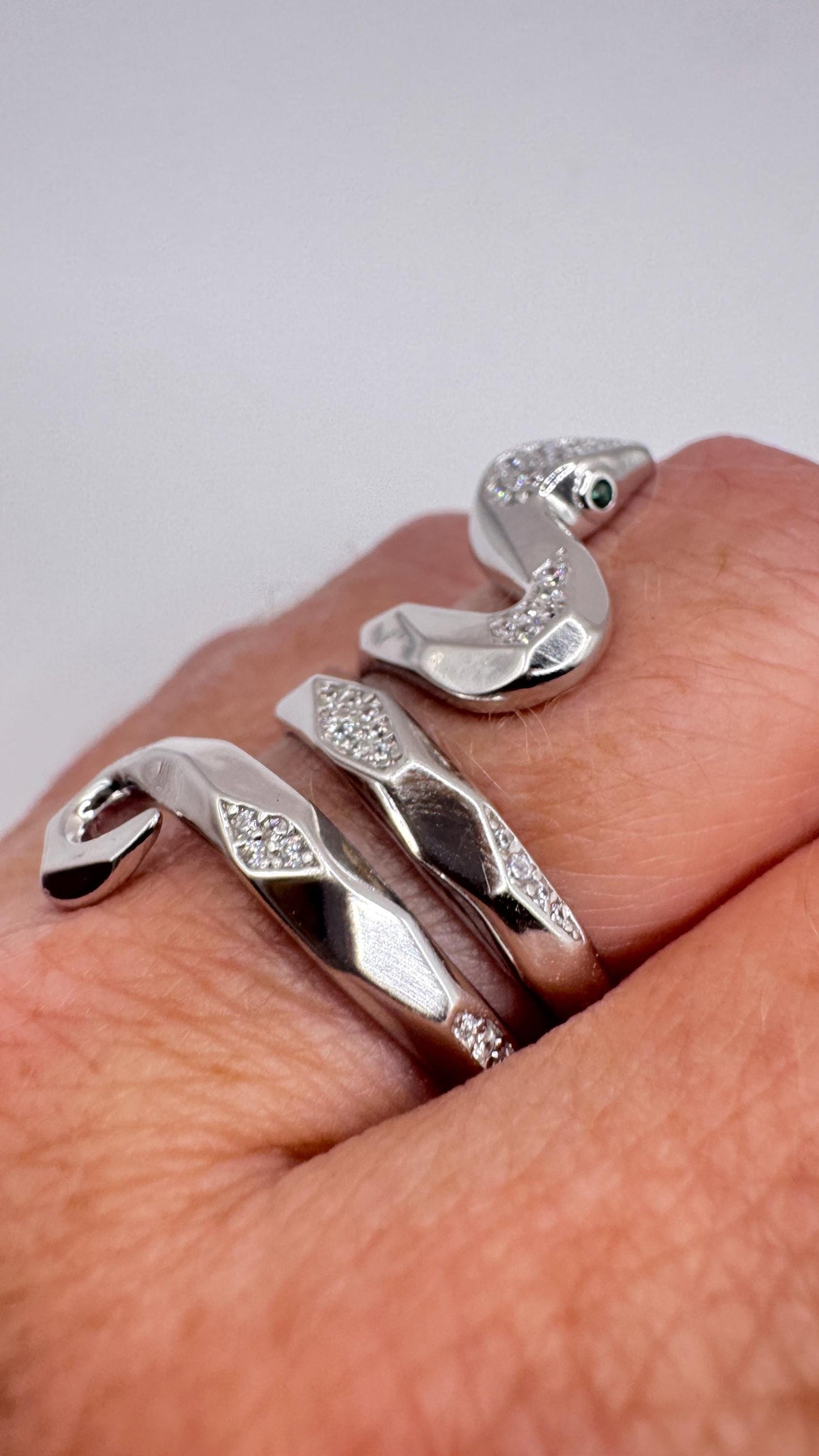 Vintage Crystal Snake Ring 925 Sterling Silver Adjustable