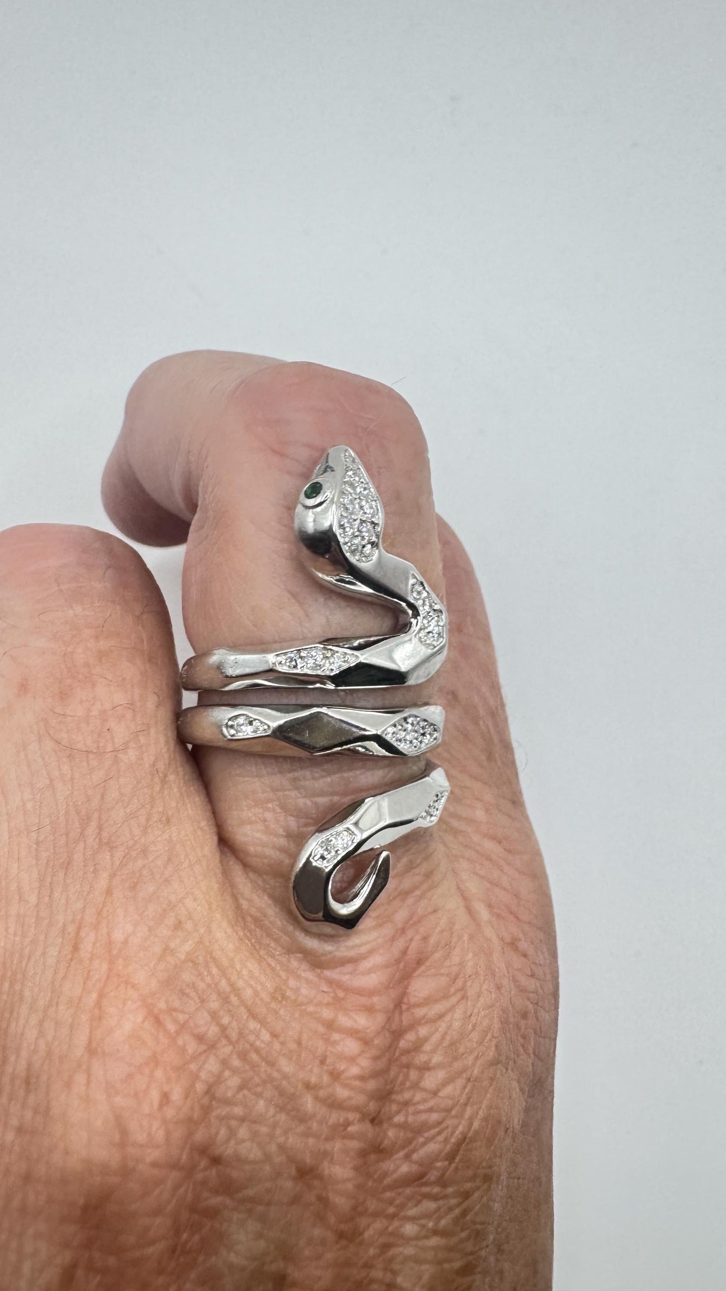 Vintage Crystal Snake Ring 925 Sterling Silver Adjustable