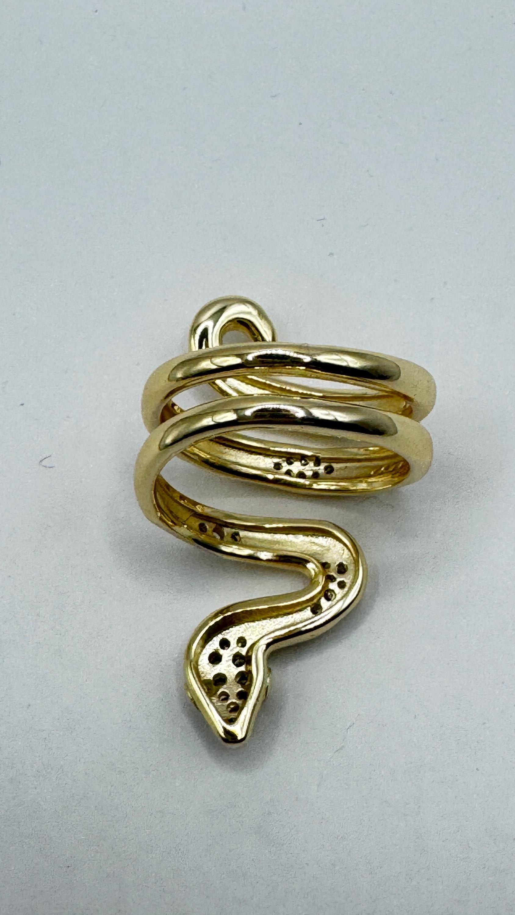 Vintage Crystal Snake Ring Golden 925 Sterling Silver Adjustable