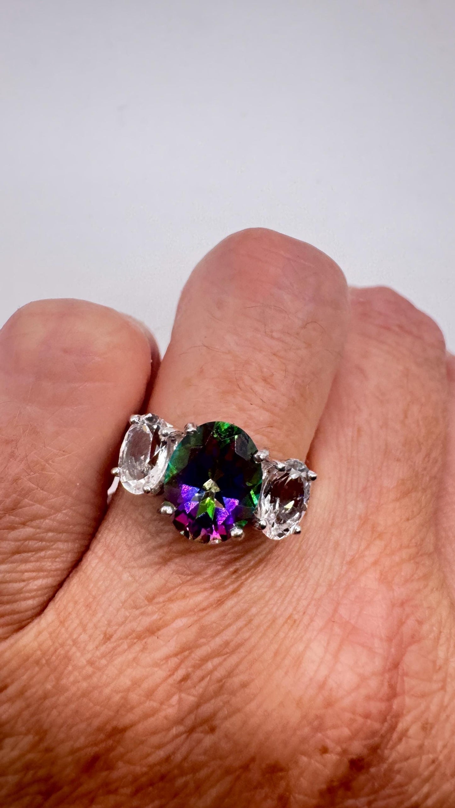 Vintage Genuine Mystic Blue Topaz 925 Sterling Silver Ring