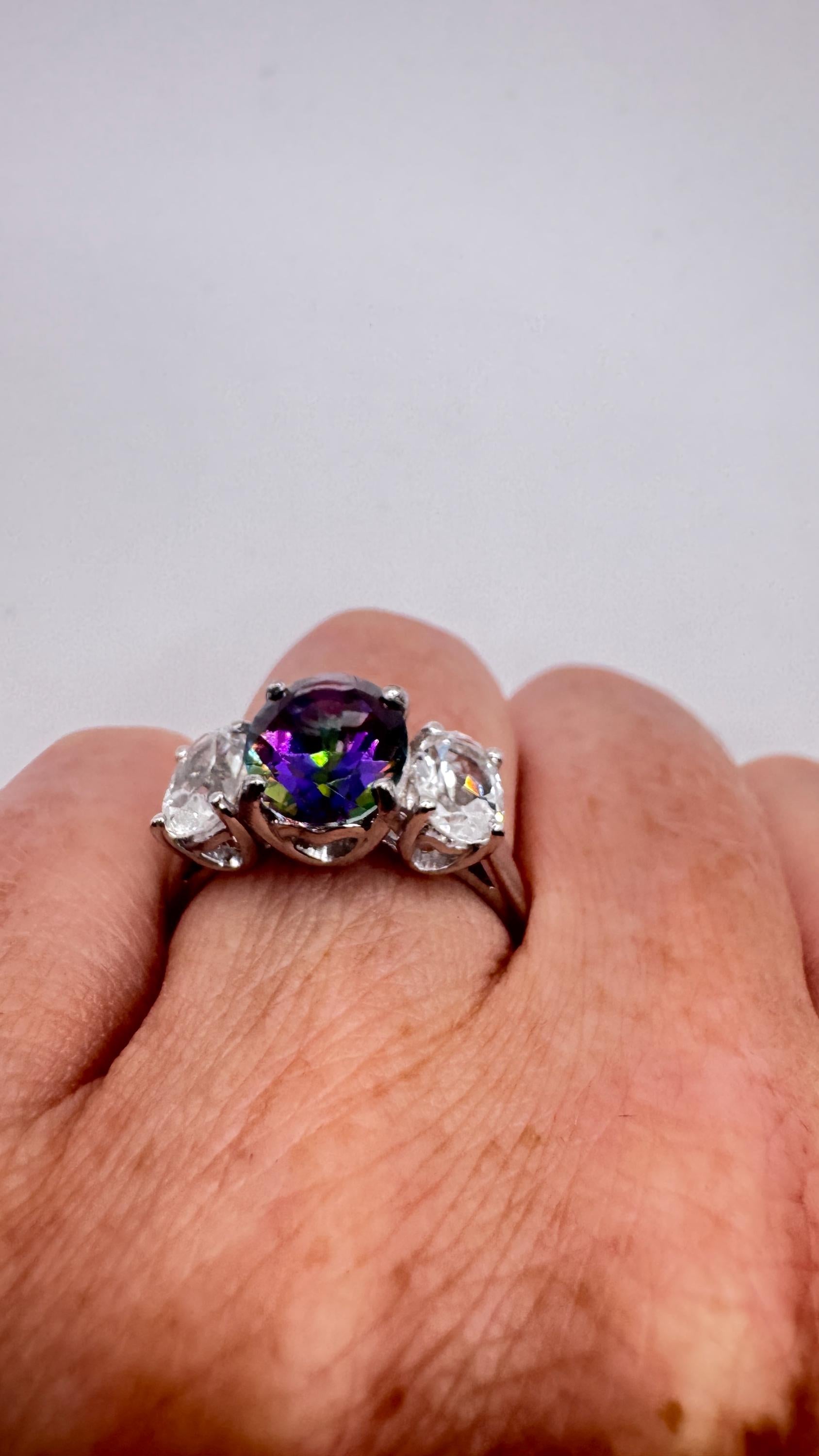 Vintage Genuine Mystic Blue Topaz 925 Sterling Silver Ring