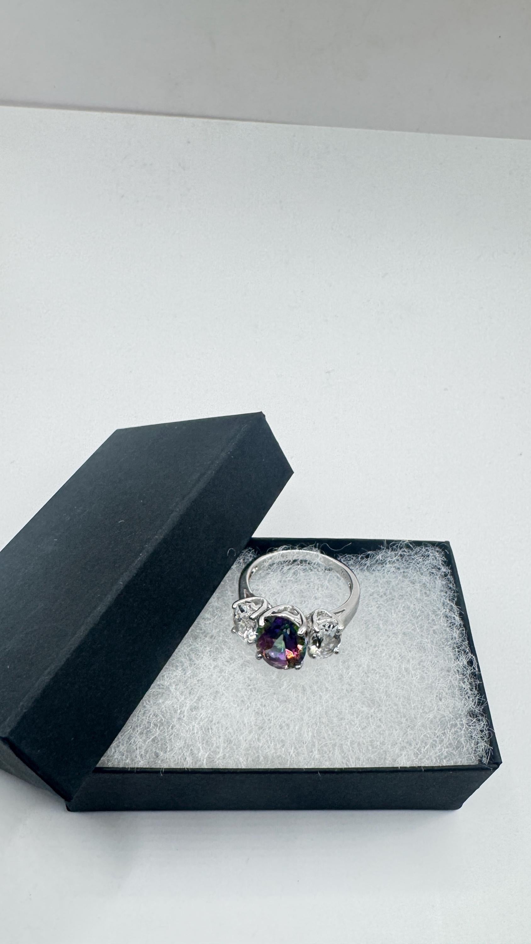 Vintage Genuine Mystic Blue Topaz 925 Sterling Silver Ring