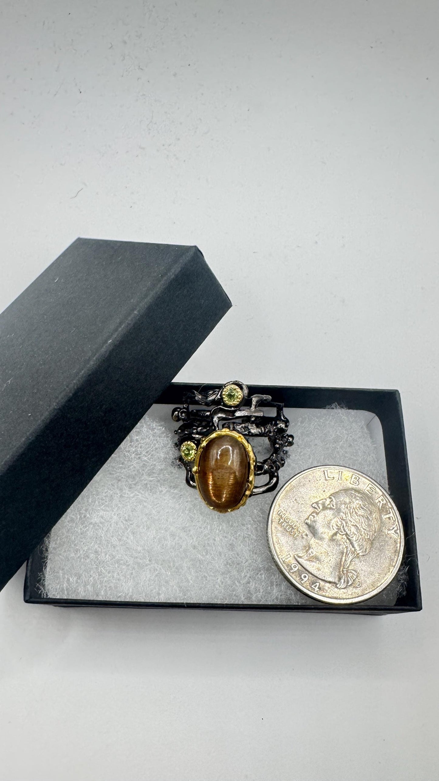 Vintage Golden Sunstone Cocktail Ring 925 Sterling Silver