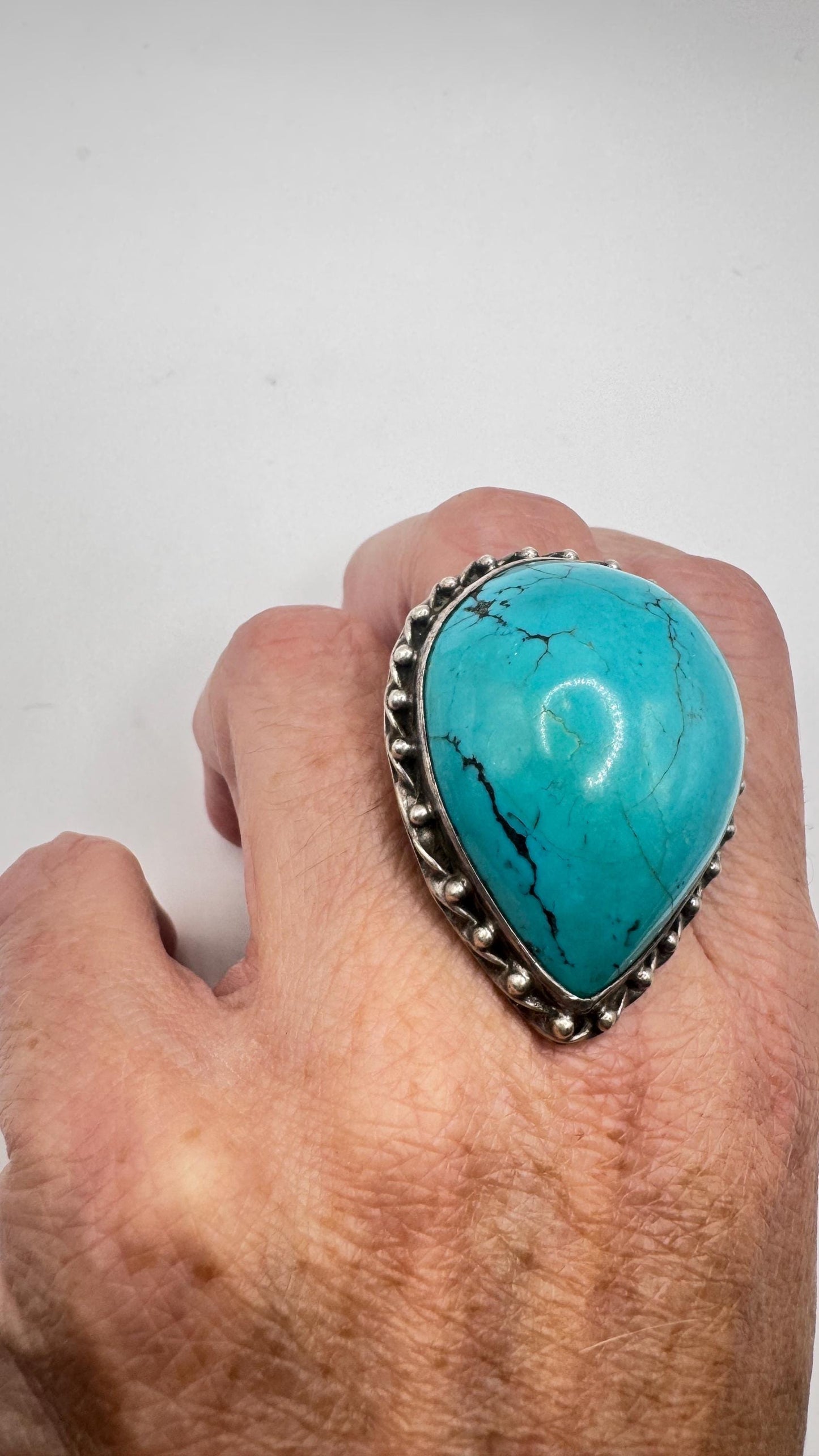Vintage Turquoise Gemstone 925 Sterling Silver Ring