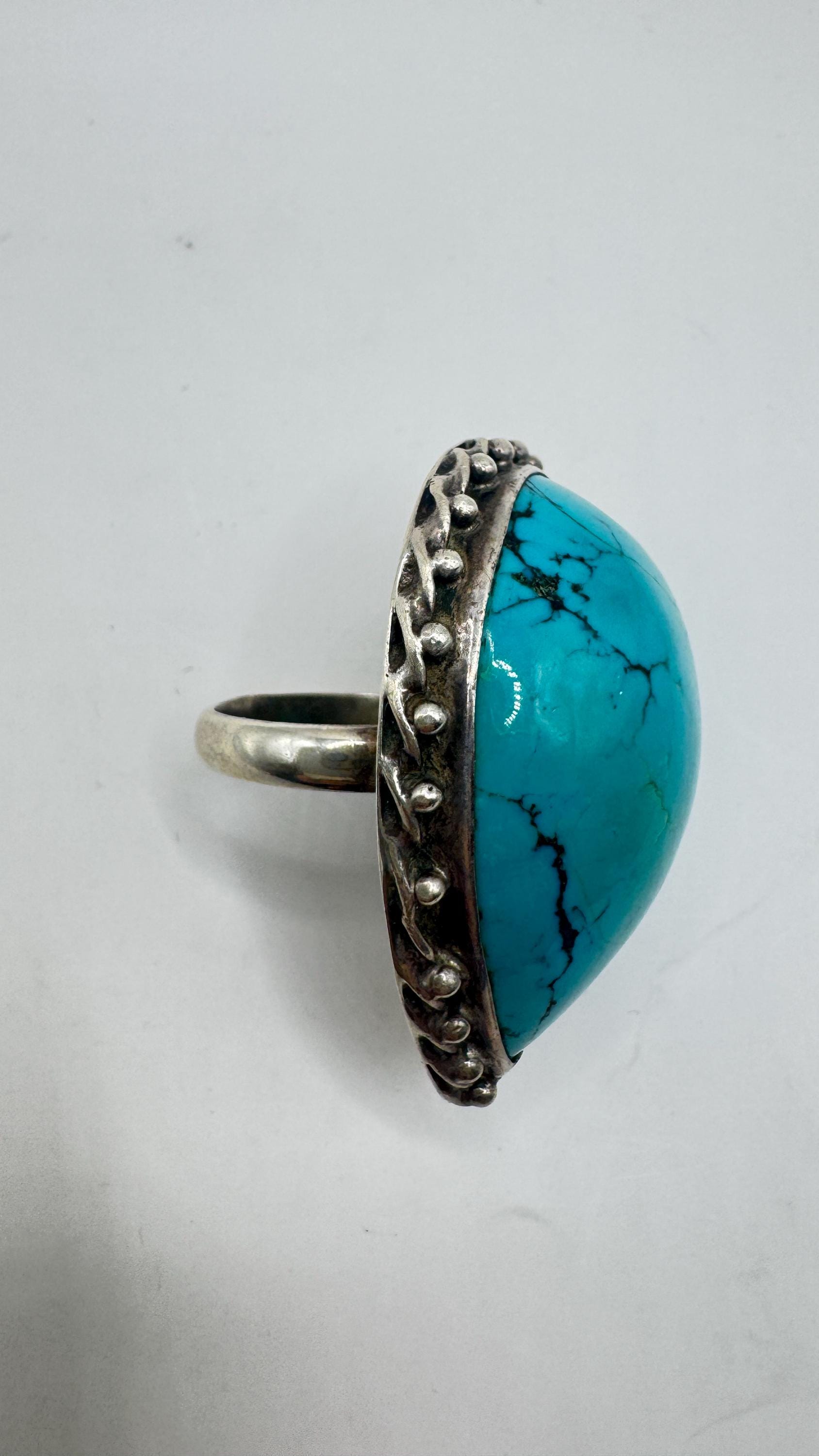 Vintage Turquoise Gemstone 925 Sterling Silver Ring