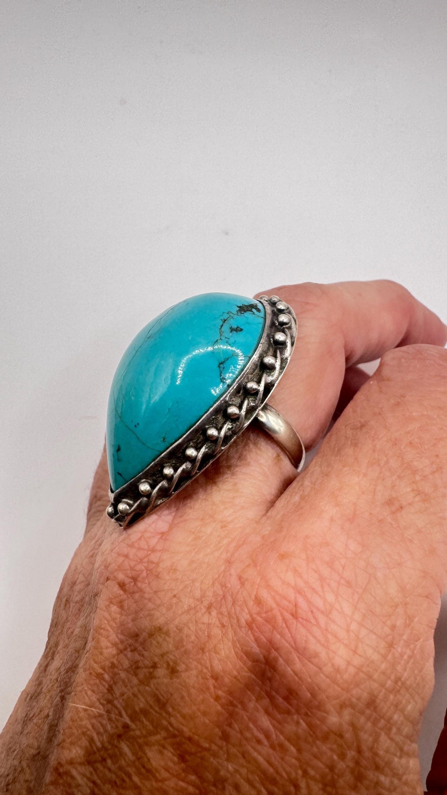 Vintage Turquoise Gemstone 925 Sterling Silver Ring