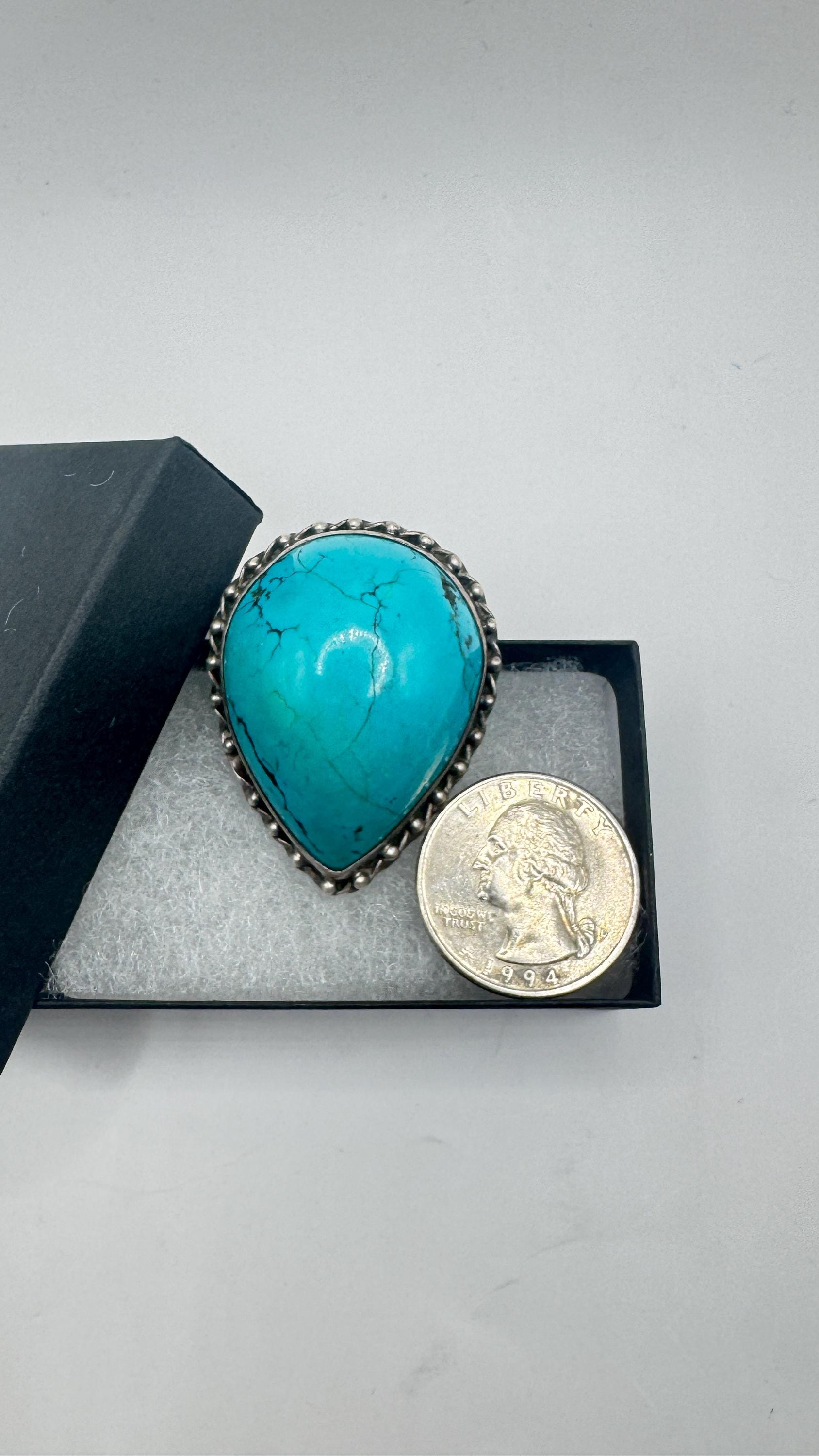 Vintage Turquoise Gemstone 925 Sterling Silver Ring