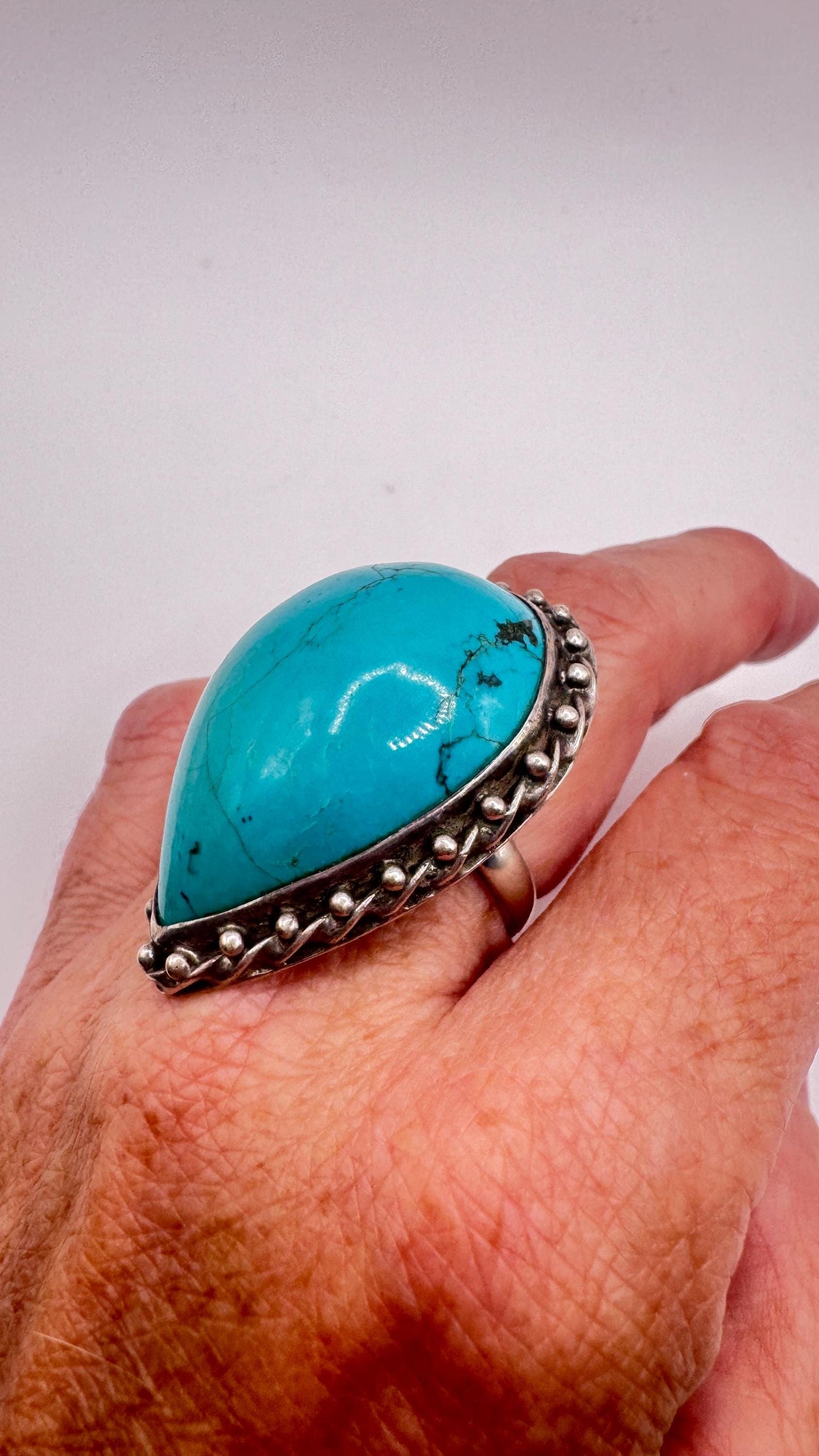 Vintage Turquoise Gemstone 925 Sterling Silver Ring