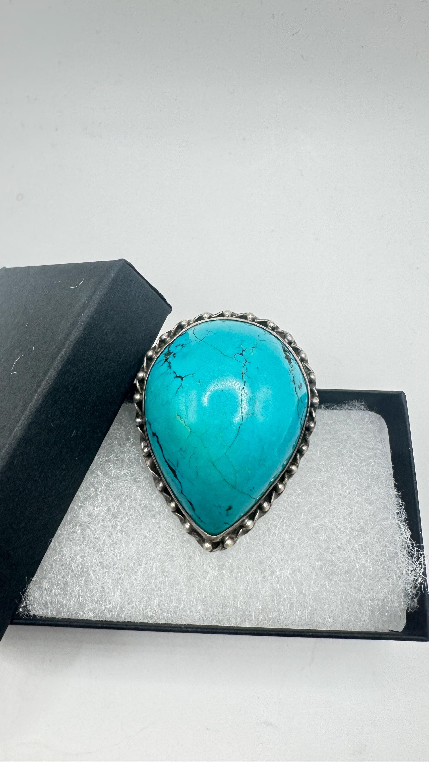 Vintage Turquoise Gemstone 925 Sterling Silver Ring