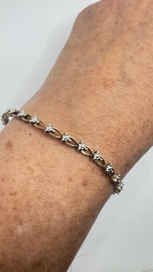 Vintage Diamond Heart Bracelet 925 Sterling Silver