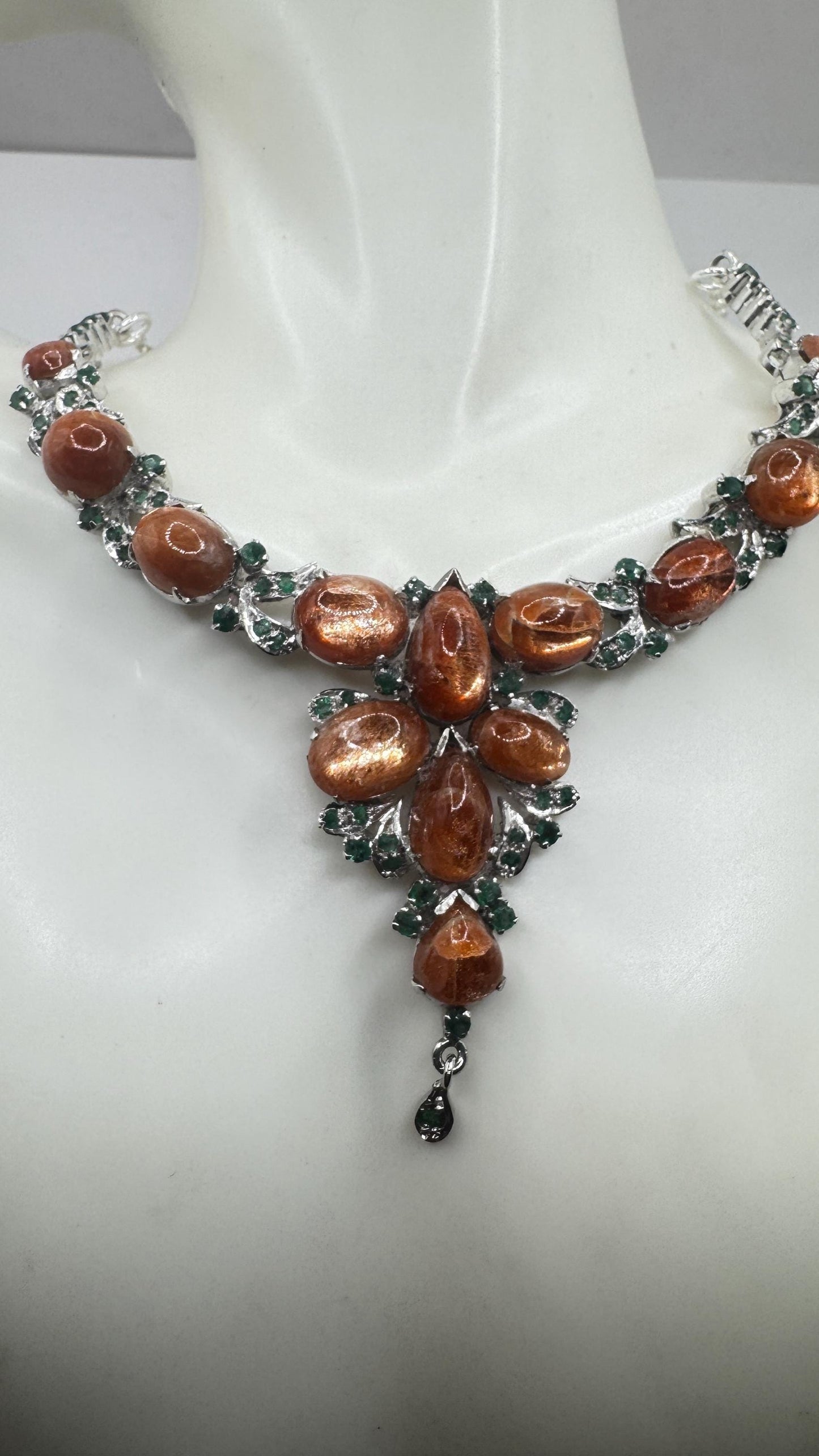 Vintage Sunstone Emerald 925 Sterling Silver Choker Necklace