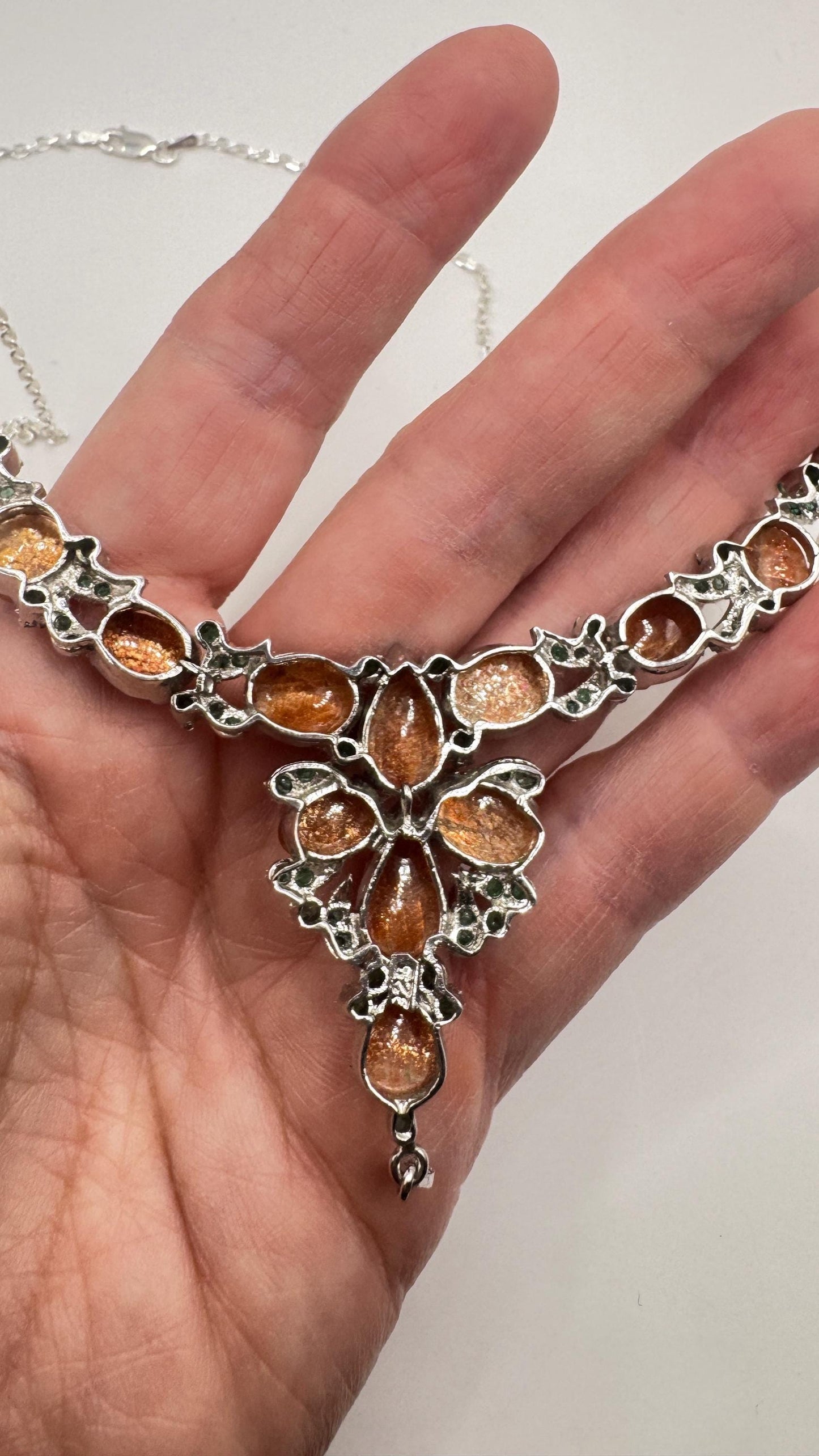Vintage Sunstone Emerald 925 Sterling Silver Choker Necklace