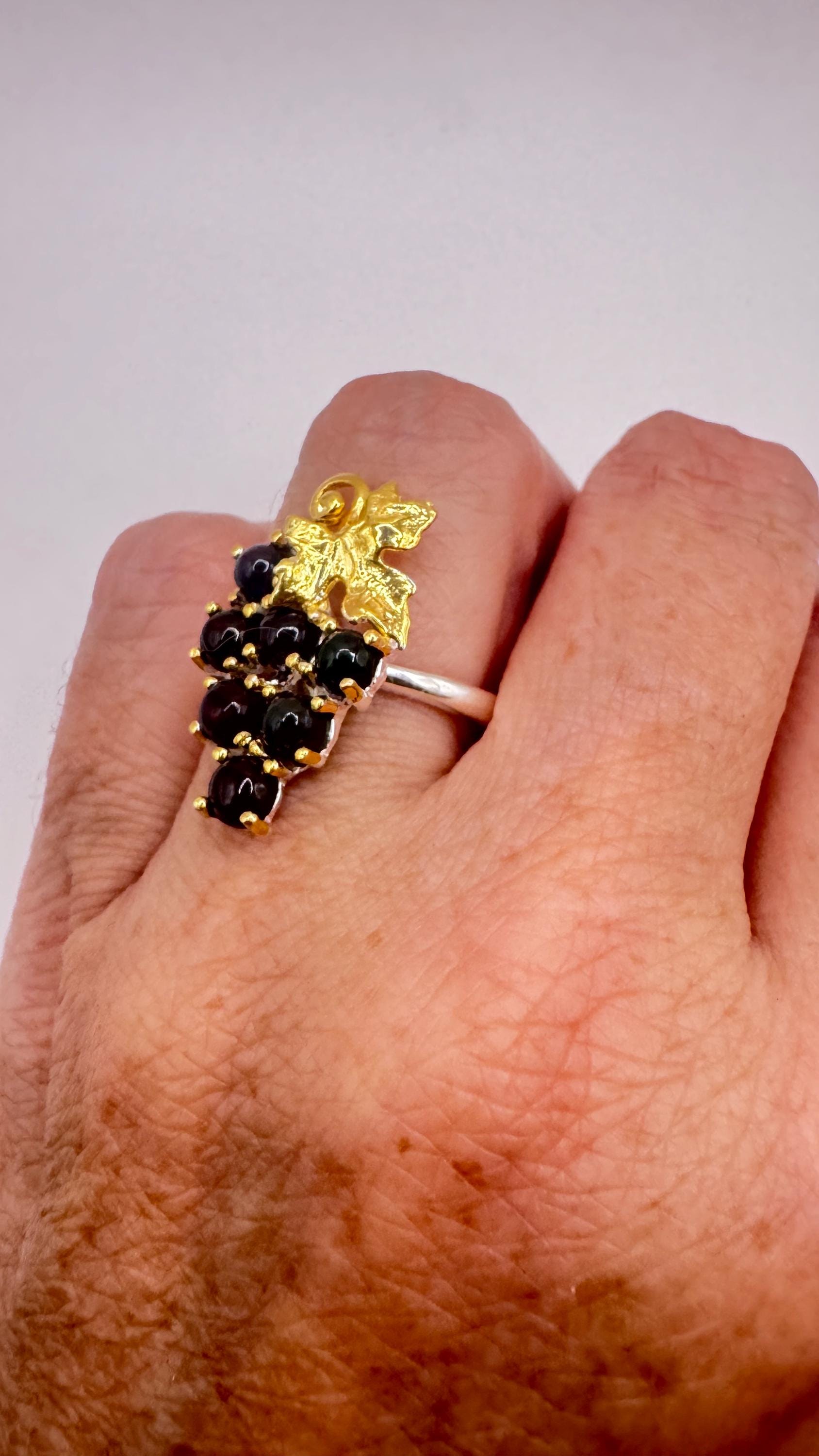 Vintage Black Fire Opal 925 Sterling Silver Grape Ring