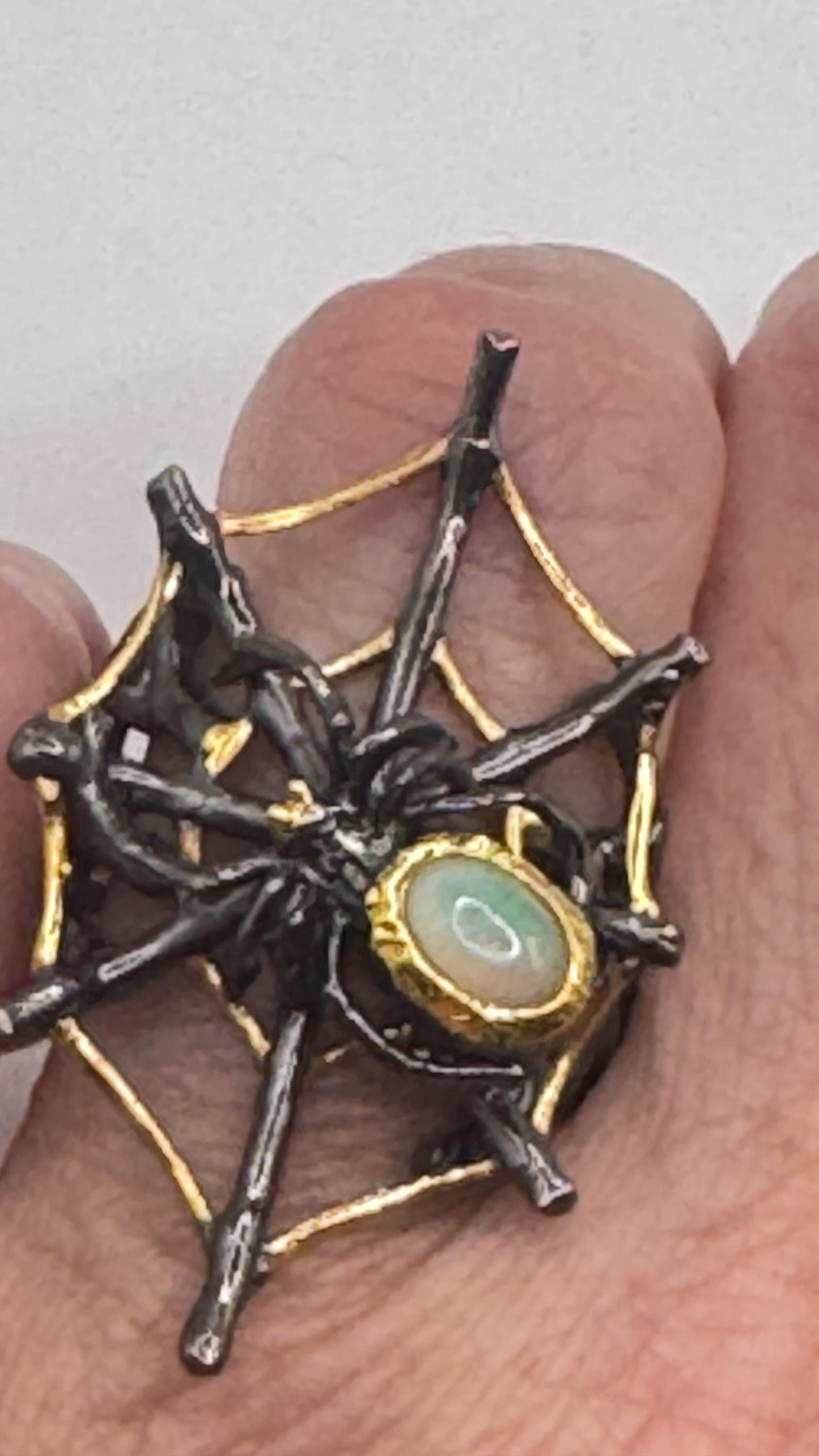 Vintage Fire Opal 925 Sterling Silver Spider Cob Web Ring