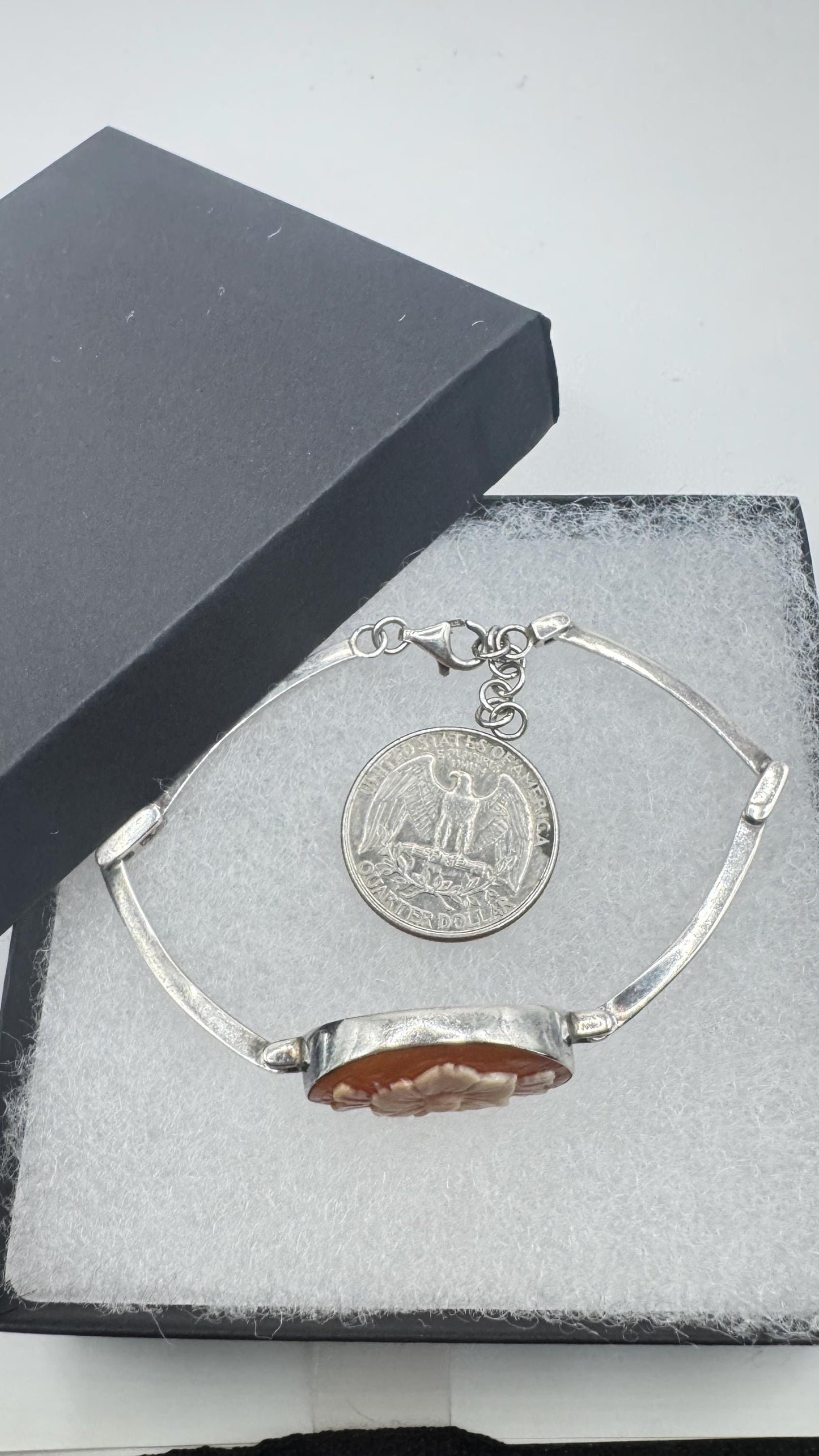 Vintage Flower Cameo Bracelet 925 sterling silver