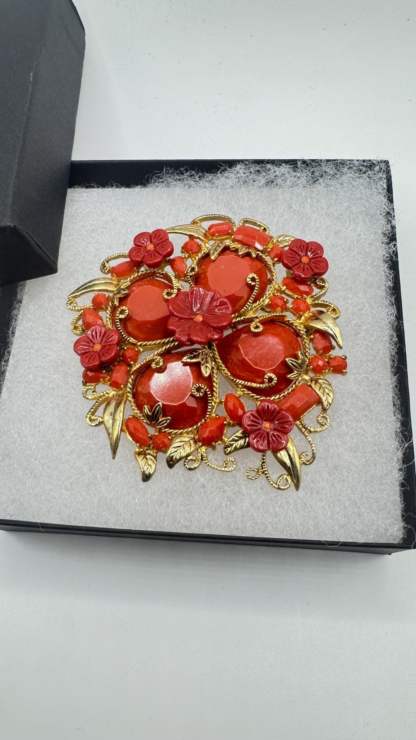 Vintage Rhinestone Red Crystal Brooch Pin