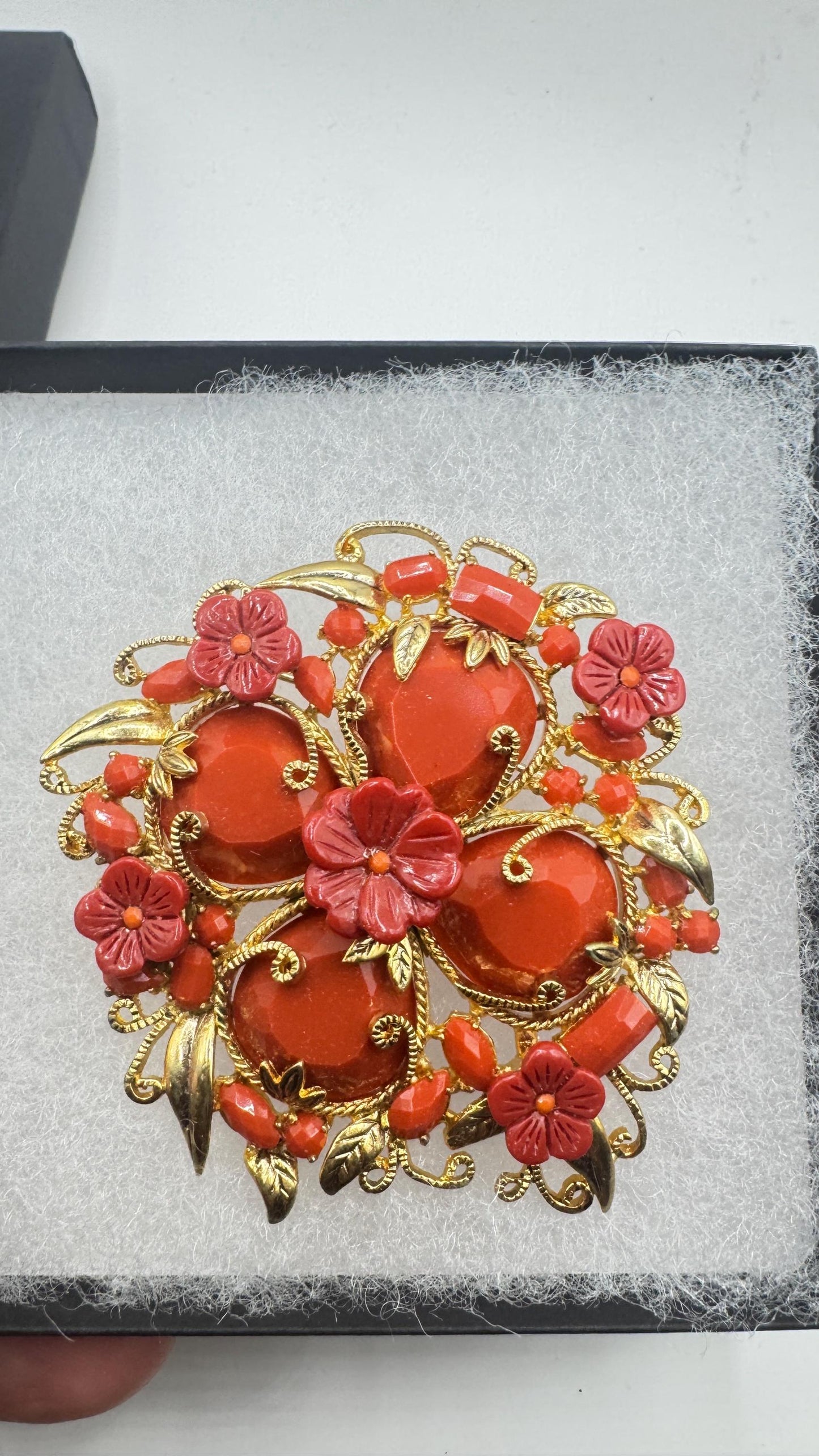 Vintage Rhinestone Red Crystal Brooch Pin