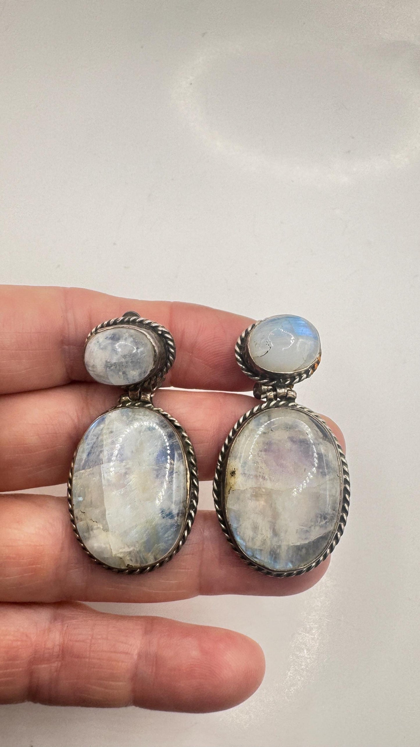 Vintage Rainbow Moonstone Sterling Silver Lever Back Dangle Earrings