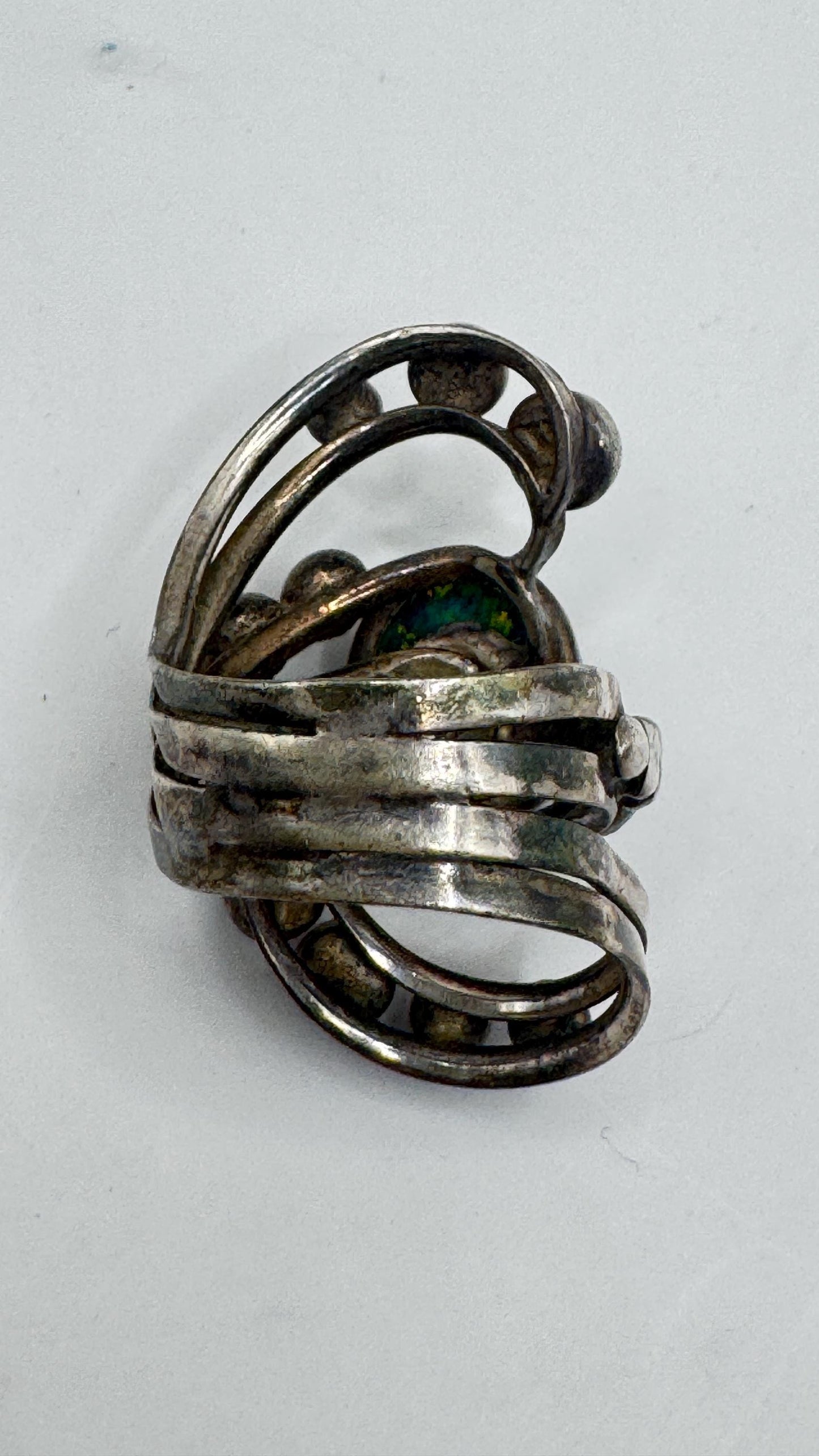 Vintage Black Fire Opal Emerald Iolite 925 Sterling Silver Ring
