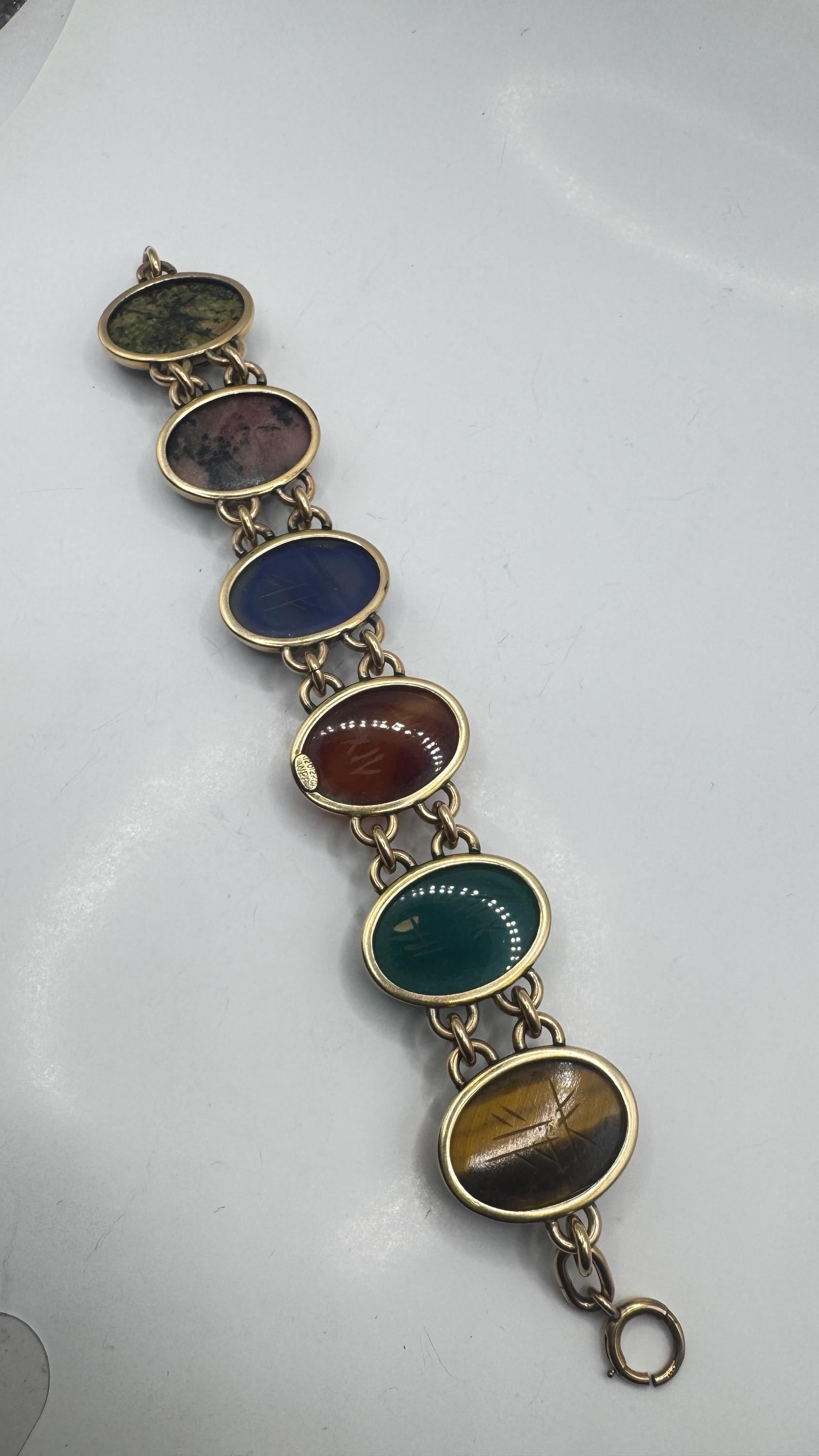 Vintage Scarab Bracelet Golden filled Carved Gemstones