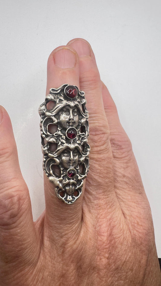 Vintage Red Bohemian Garnet Ring 925 Sterling Silver Size 5