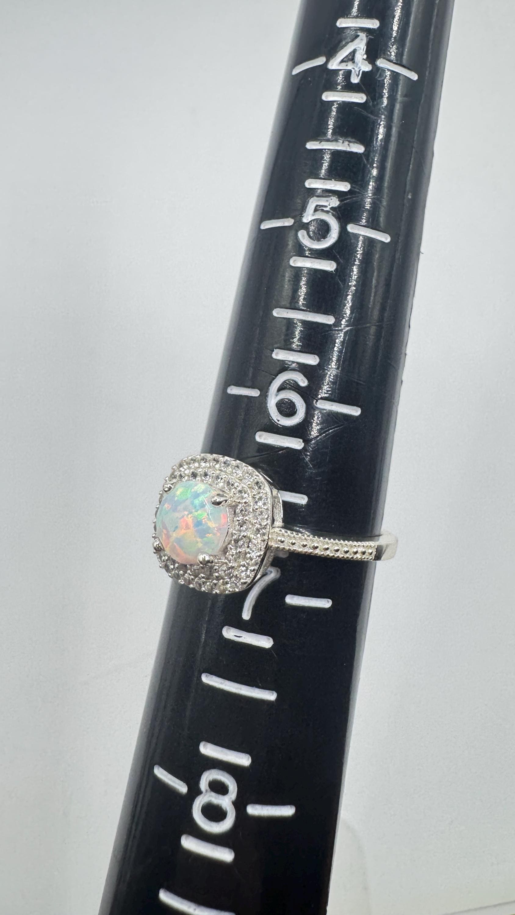 Vintage White Fire Opal Ring 925 Sterling Silver Rhodium