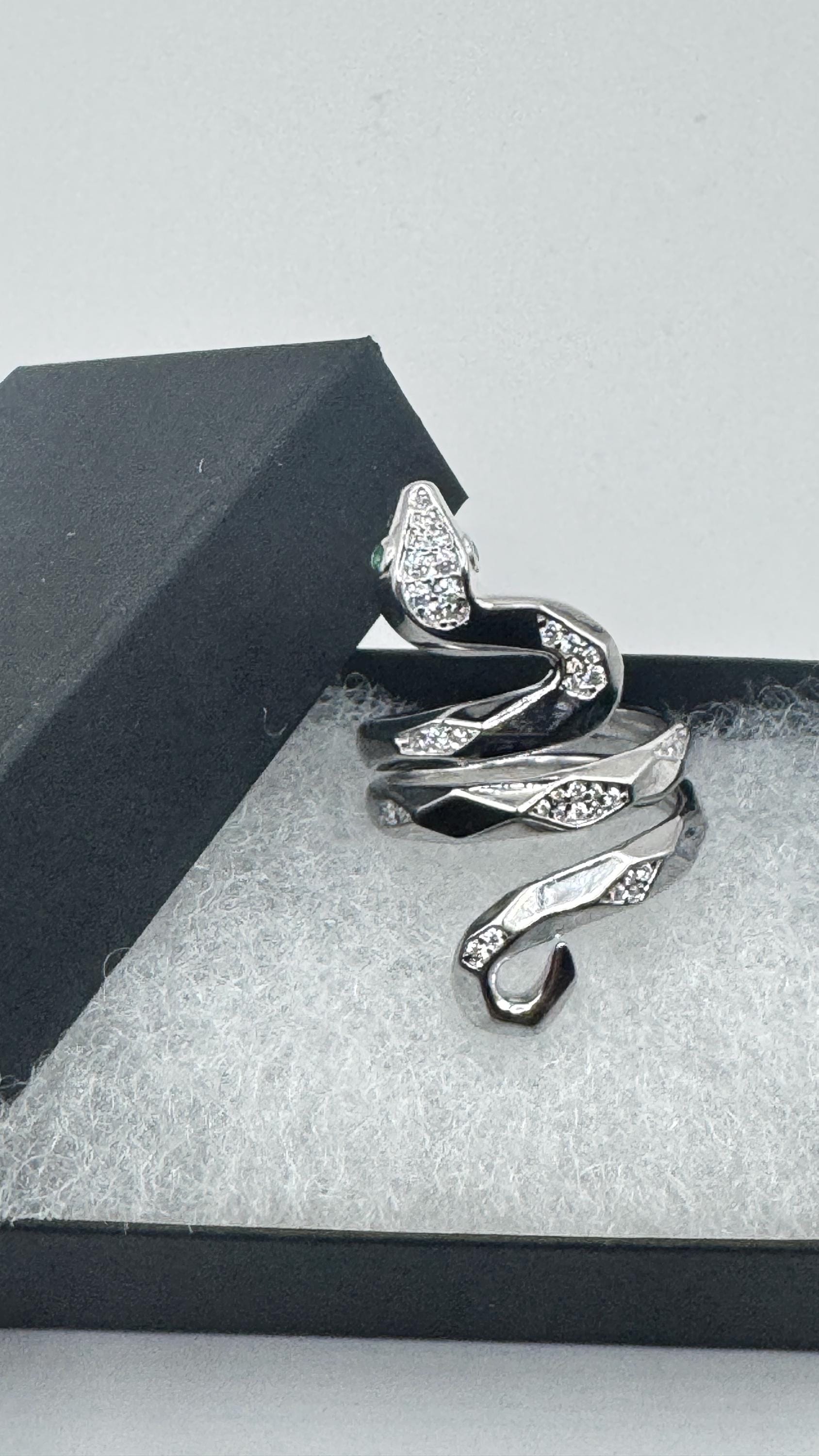 Vintage Crystal Snake Ring 925 Sterling Silver Adjustable